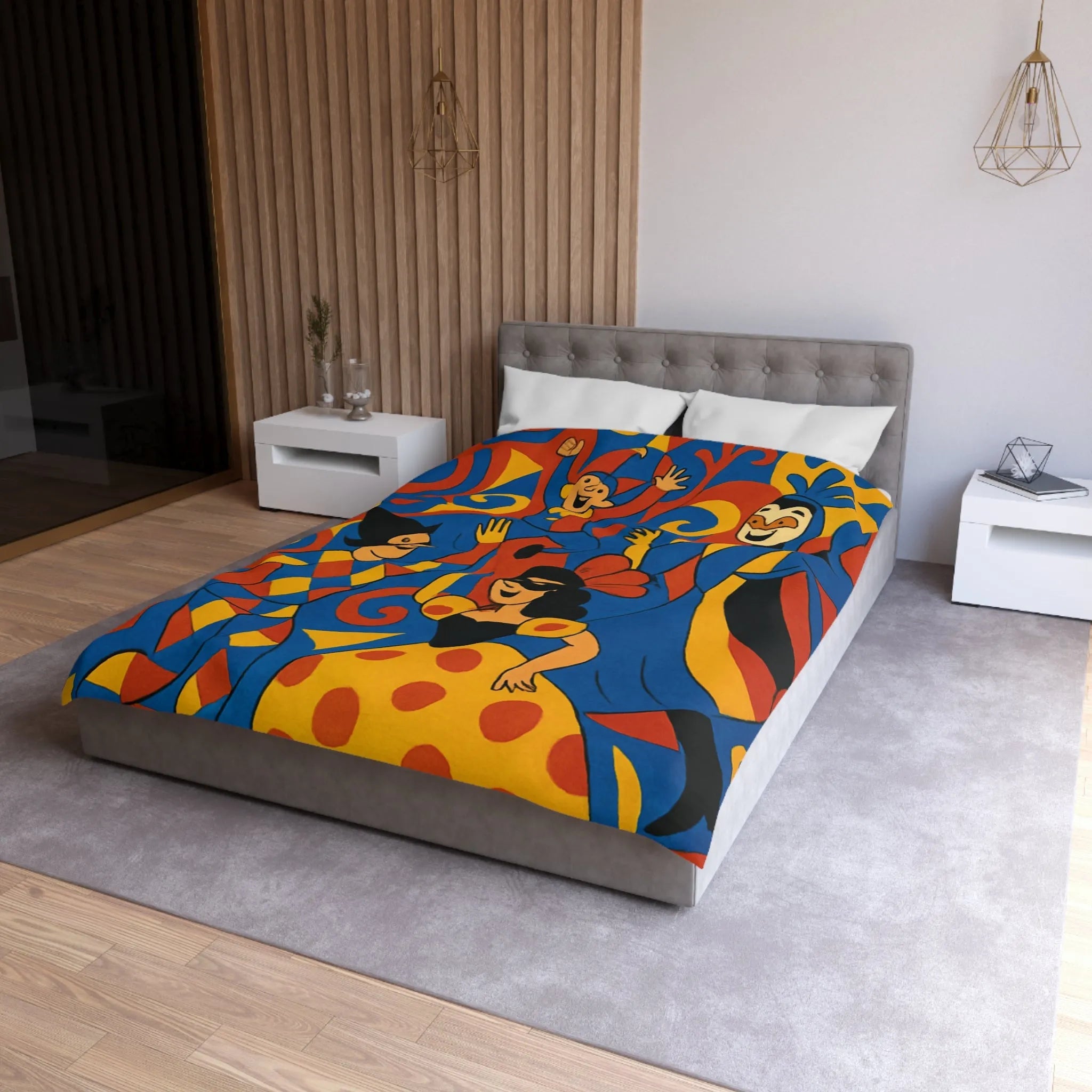 Housse de couette colorée avec motifs de Carnaval, élégance festive en bleu et rouge