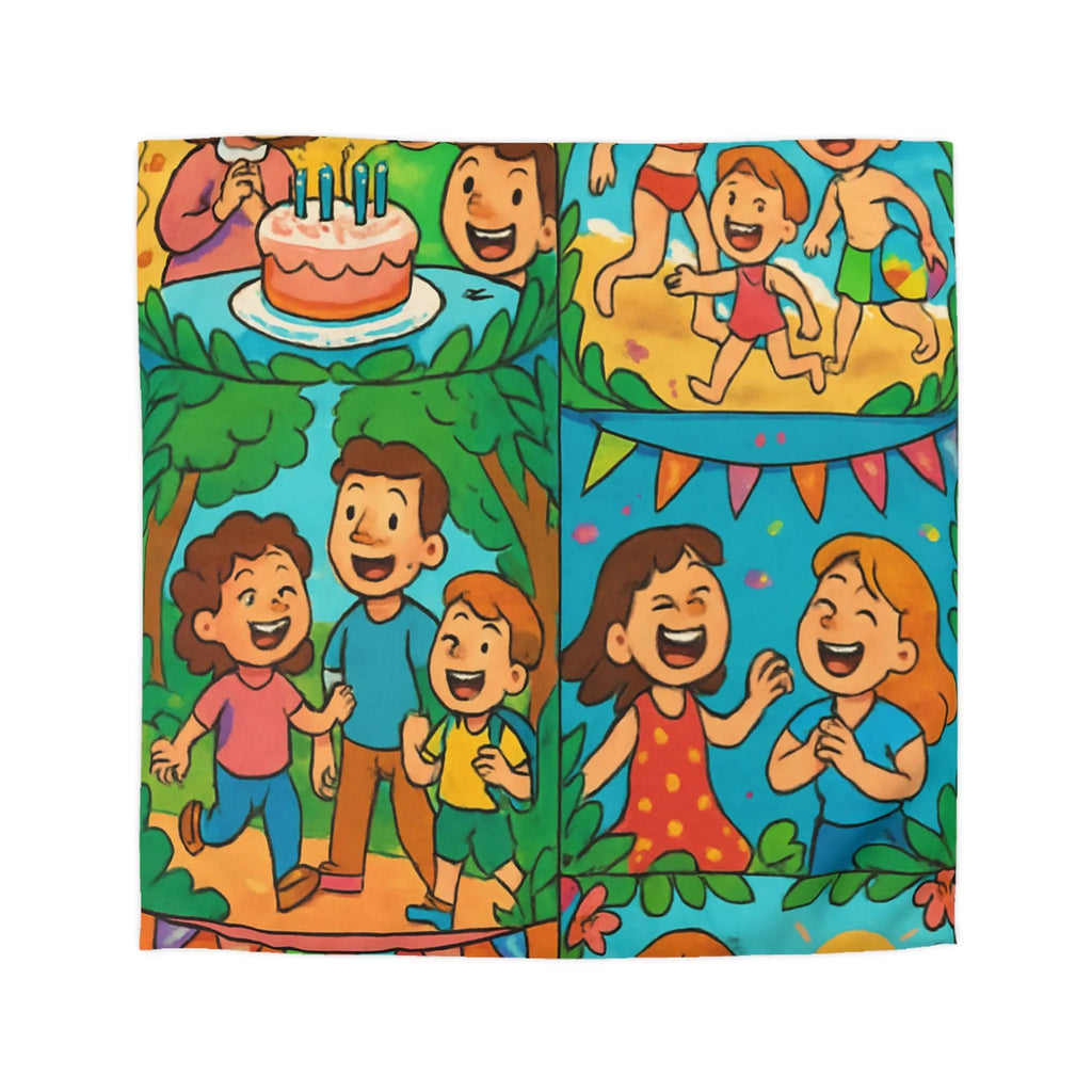 Housse de couette colorée avec scènes animées joyeuses pour enfants à thème festif