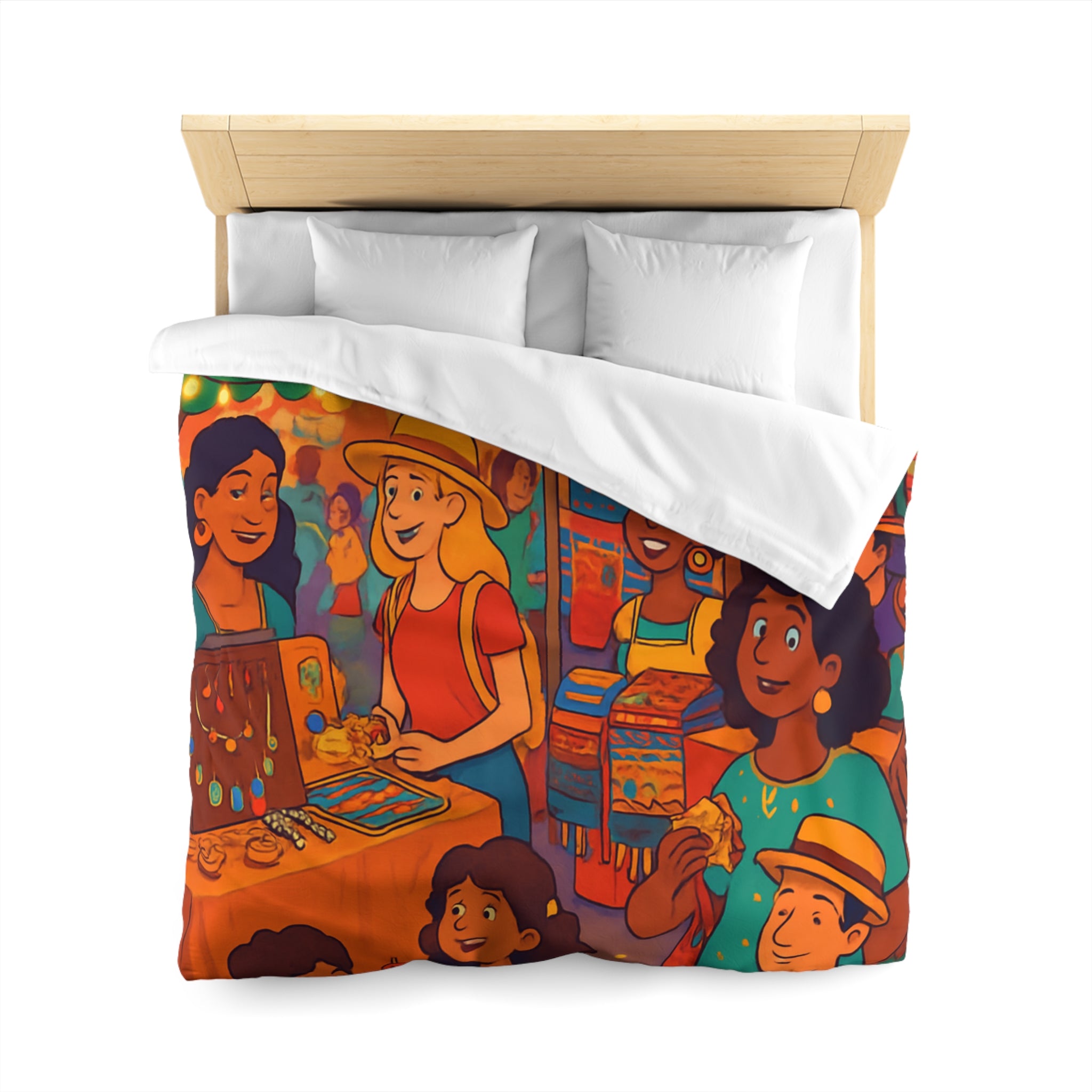Housse de couette pour enfants avec design marché coloré de nuit animé et festif