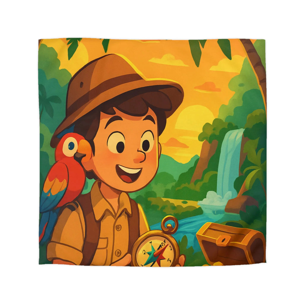 Housse de couette aventure tropicale avec trésor et perroquet pour enfant