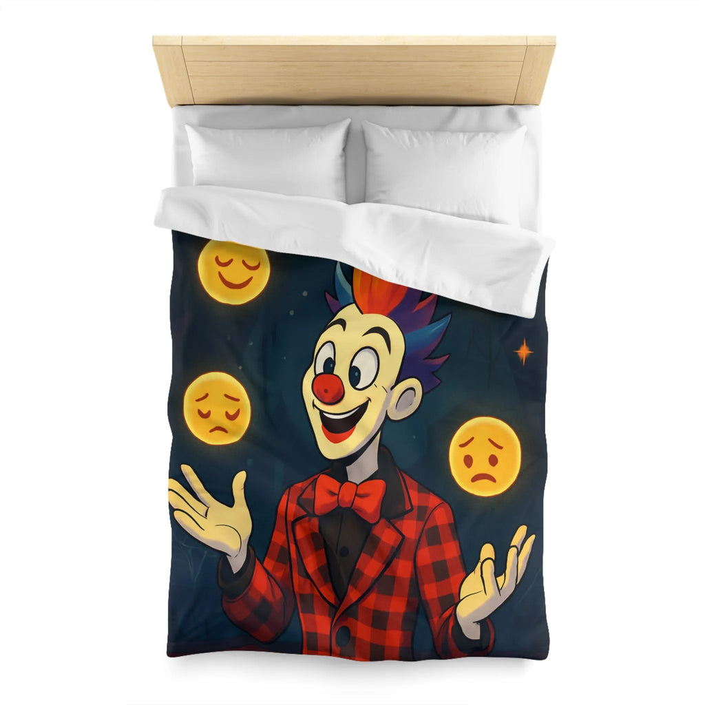 Housse de couette clown coloré dans un cirque avec émojis expression faciale variée