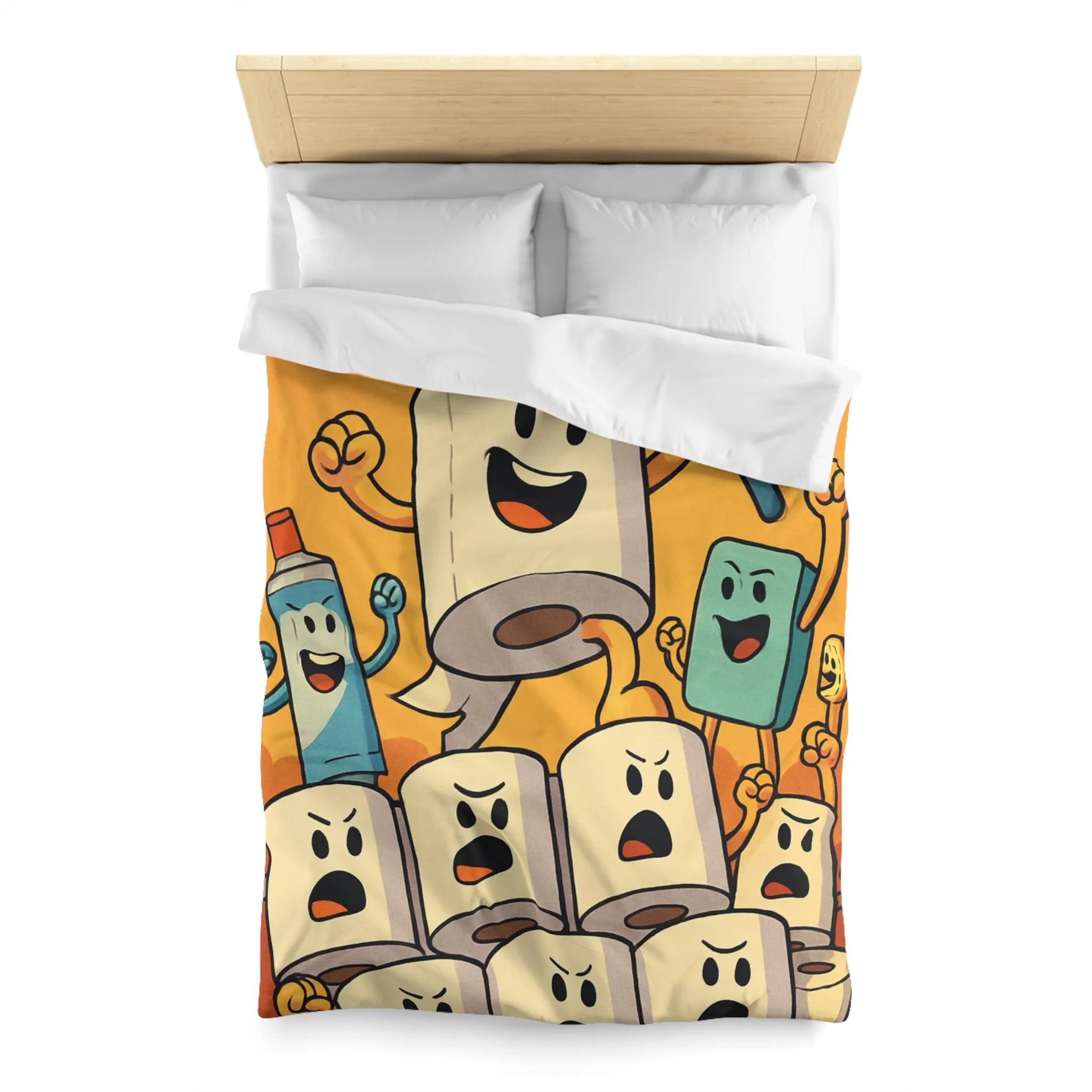 Housse de couette amusante avec rouleaux de papier toilette et pot de brosse animés