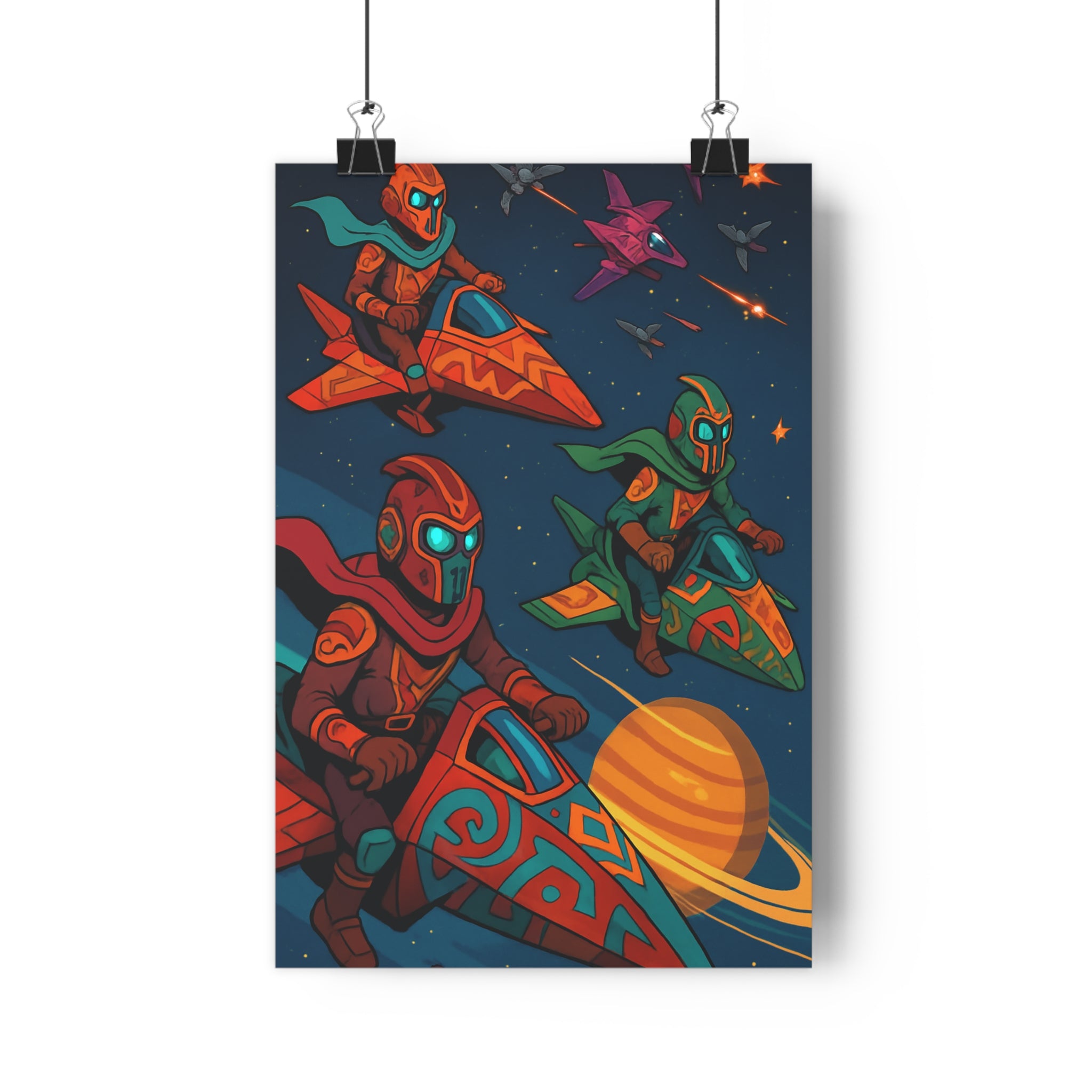 Poster décoratif futuriste orange rouge vert aventure moderne chambre salon unique dynamique vibrant étoilé