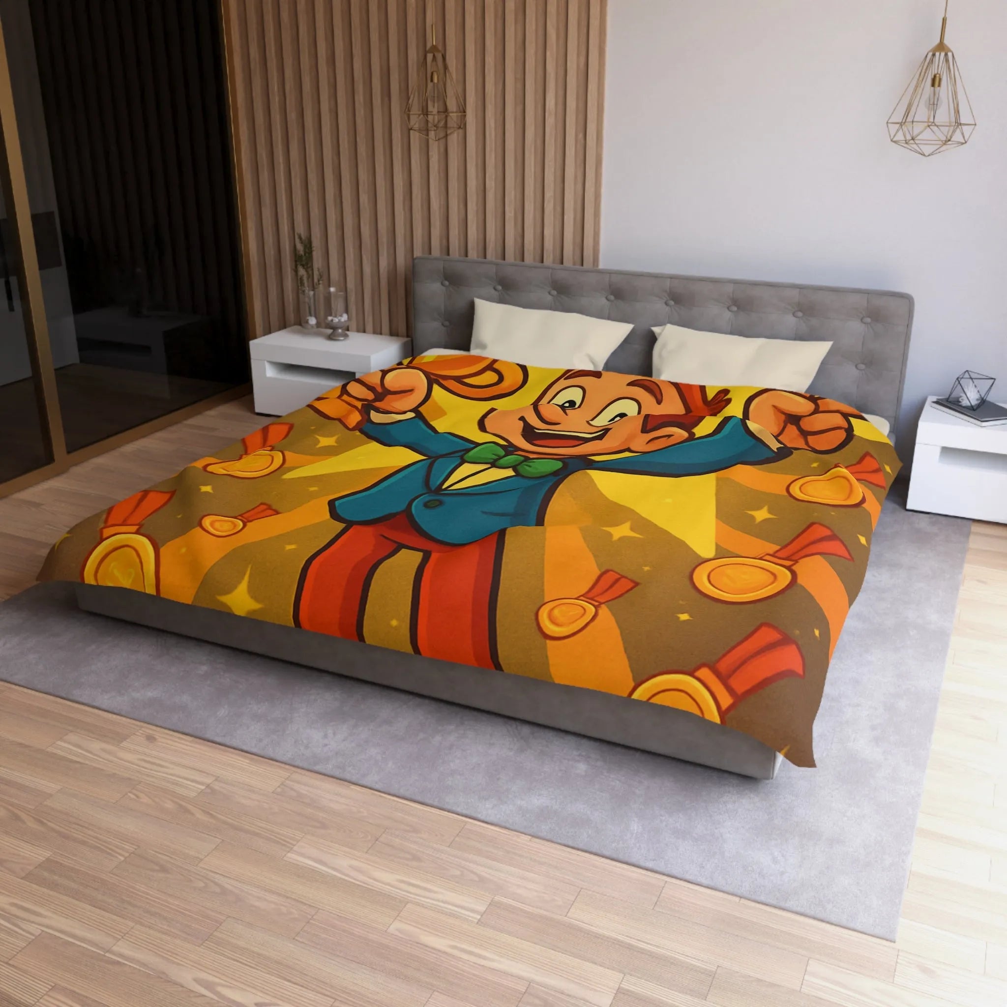 Housse de Couette Enfant avec Illustration Jeune Champion Débordant de Joie et Médailles