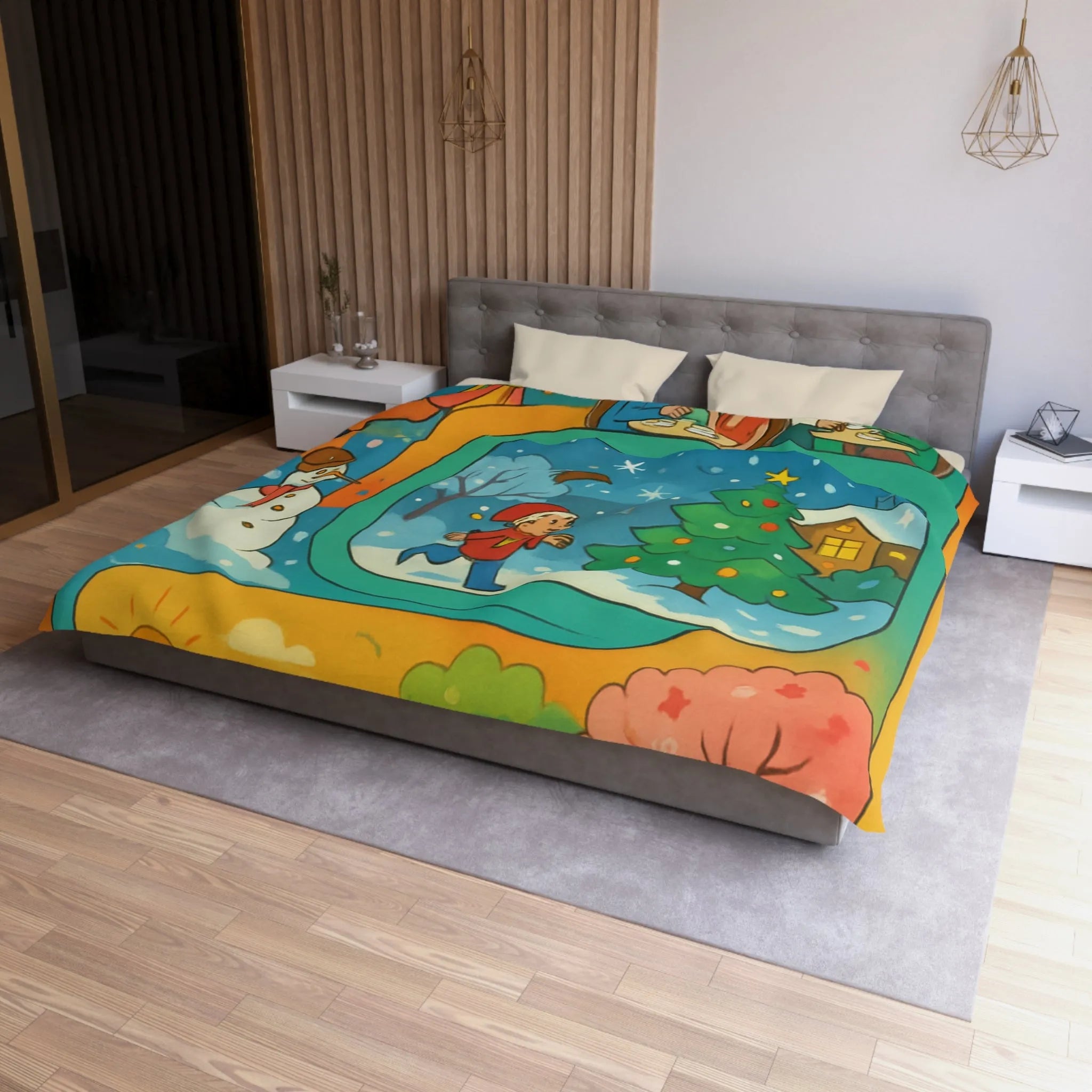 Housse de couette colorée illustrant quatre saisons et festivités pour enfants