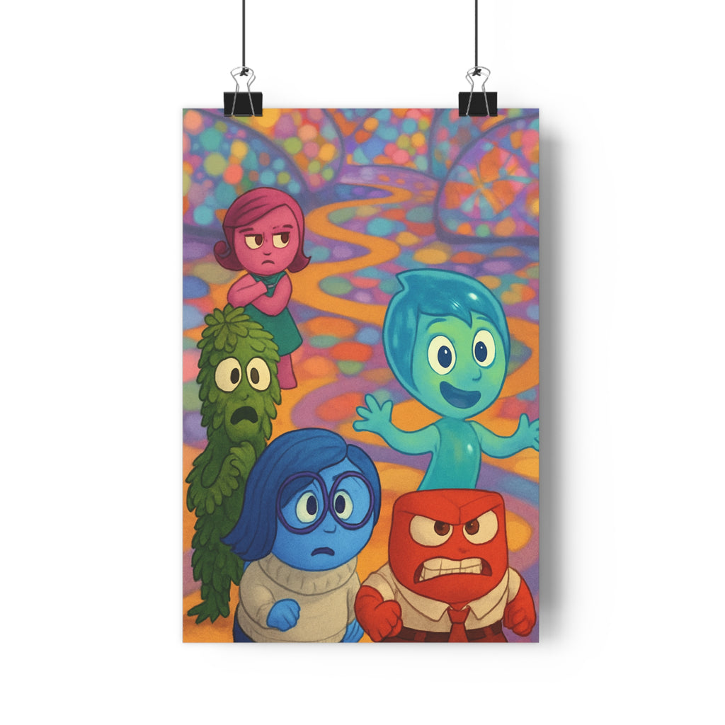 Poster décoratif cartoon surréaliste coloré bleu rouge expressif dynamique enfant chambre émotionnel ludique vibrant