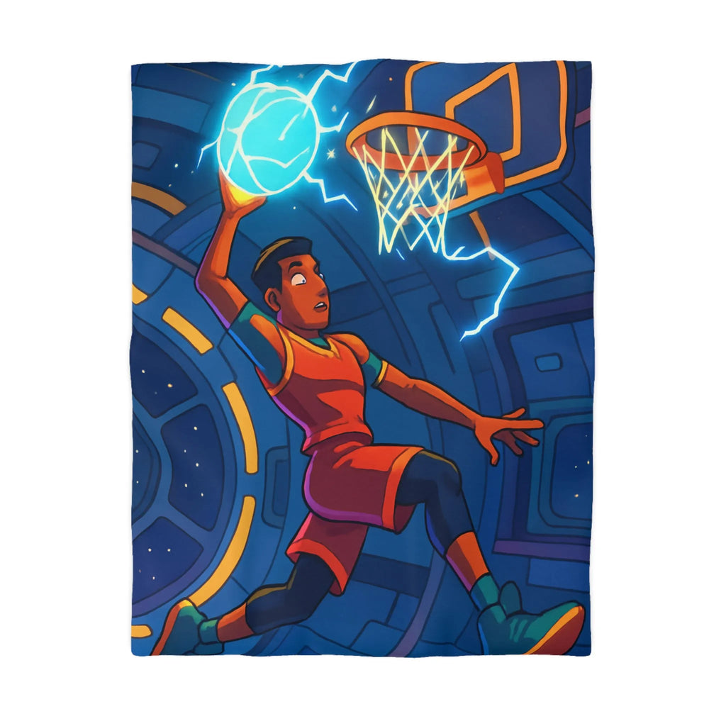 Housse de Couette Enfant Espace Basket avec Joueur et Ballon Électrique Sci-Fi