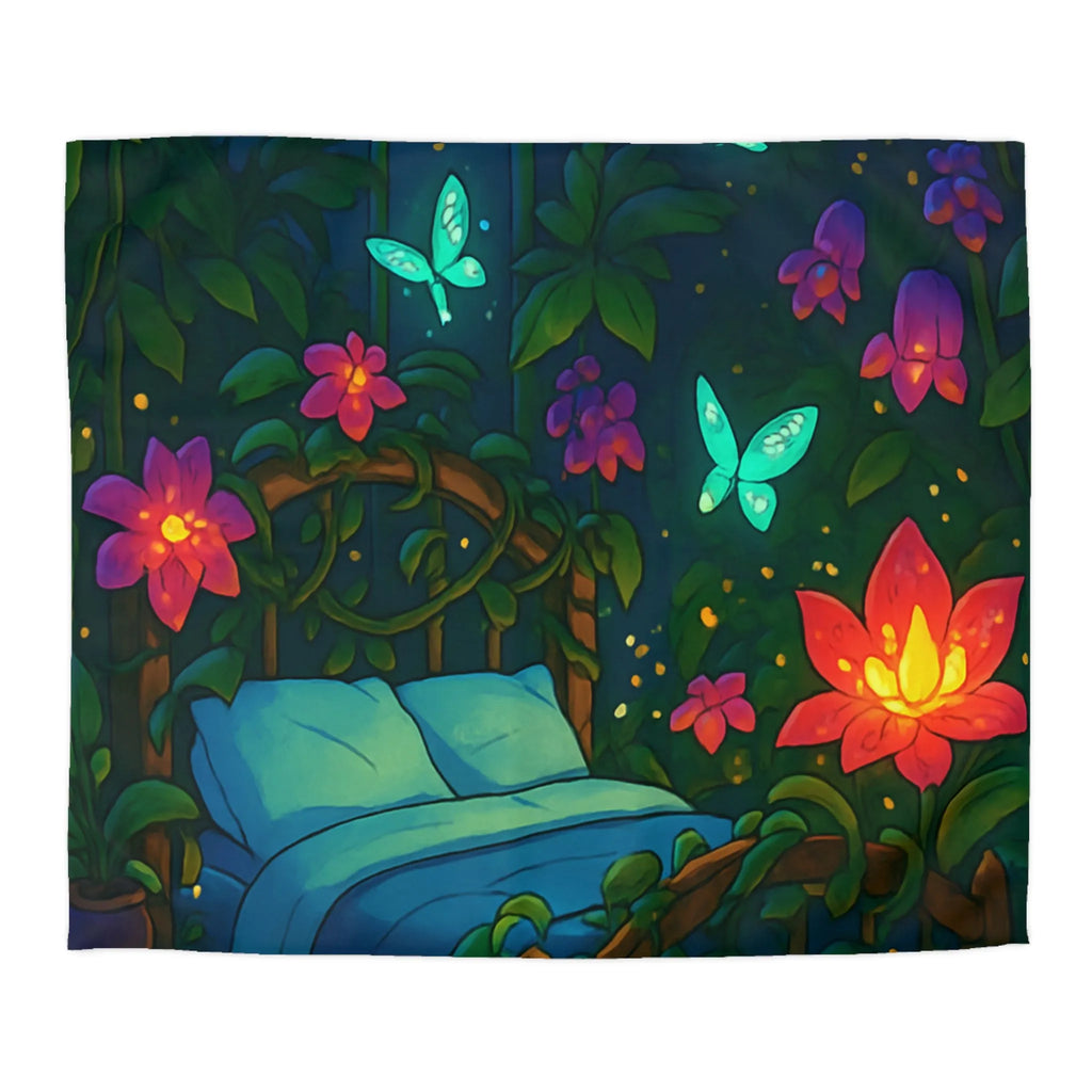 Housse de couette magique avec motifs de fleurs lumineuses et papillons dans la nuit
