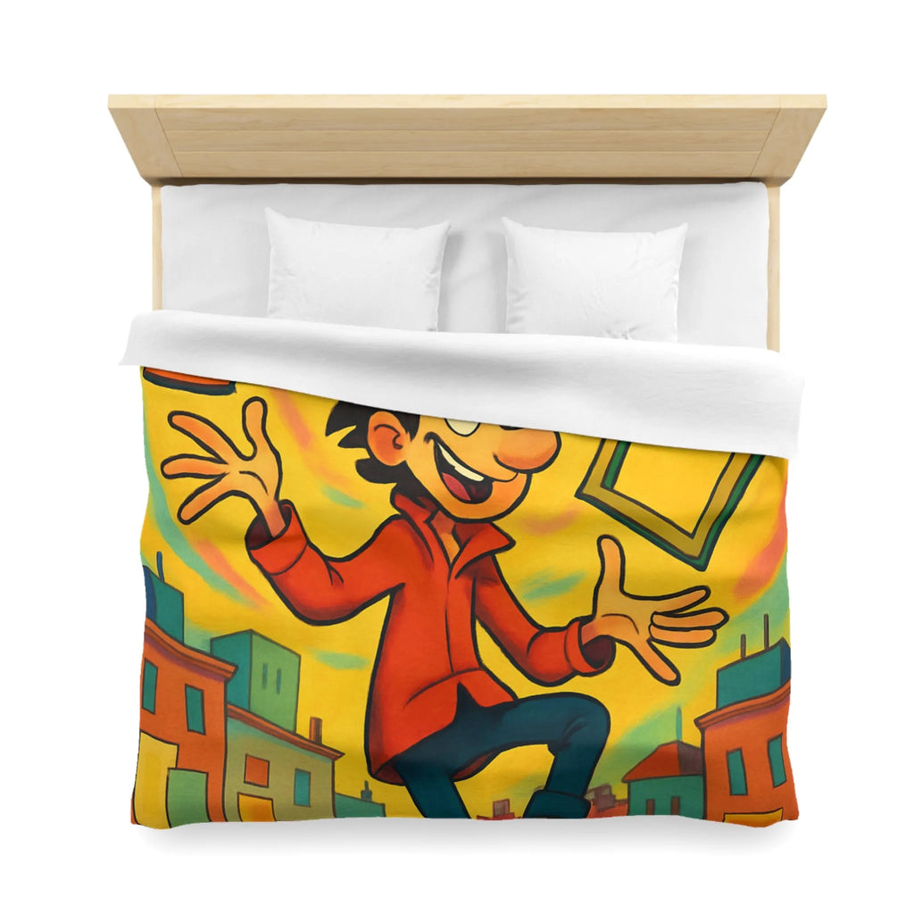 Housse de Couette Dynamique avec Illustration d'Énergie Vibrante et Cadres Géométriques Colorés