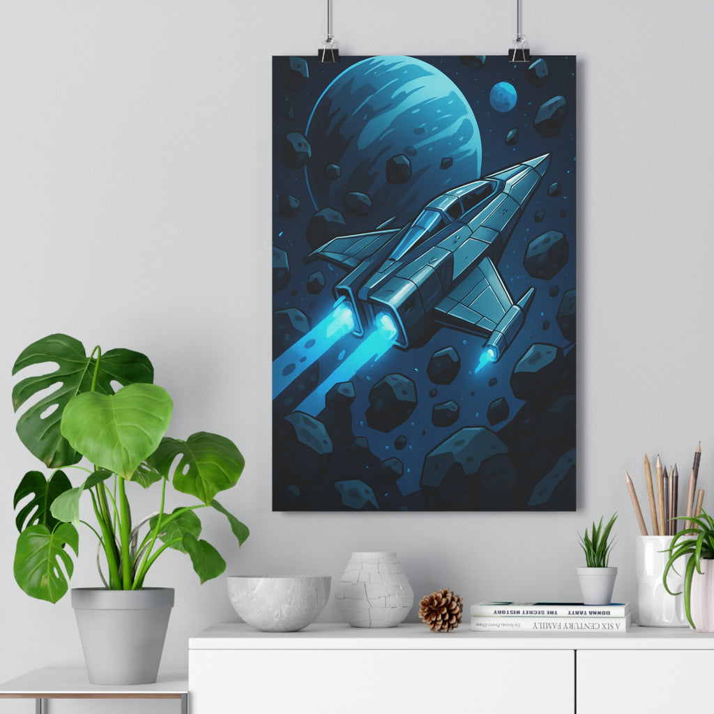 Poster décoratif sciencefiction anime bleu noir mystique futuriste bureau chambre passionné vaisseau spatial qualité