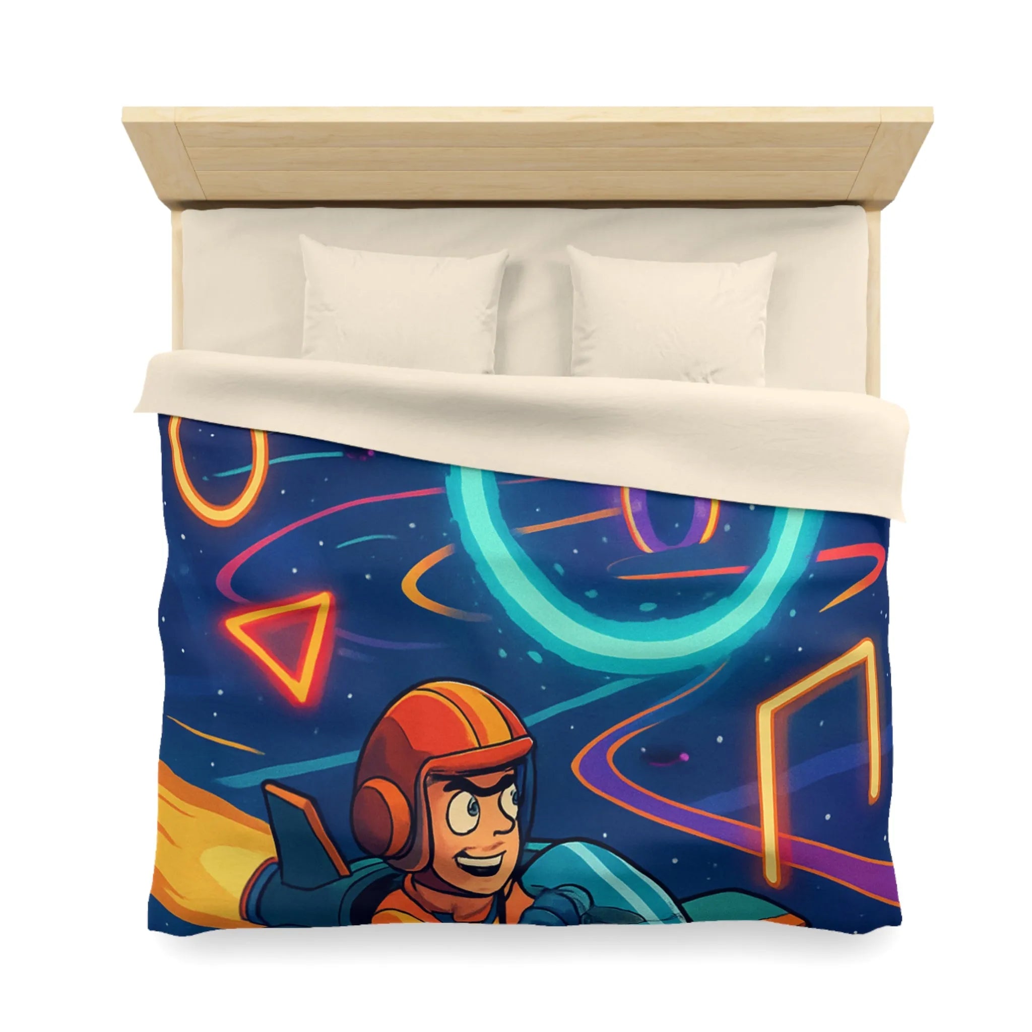 Housse de Couette Enfantine avec Motifs Spatiaux et Dessins de Vaisseau Spatial