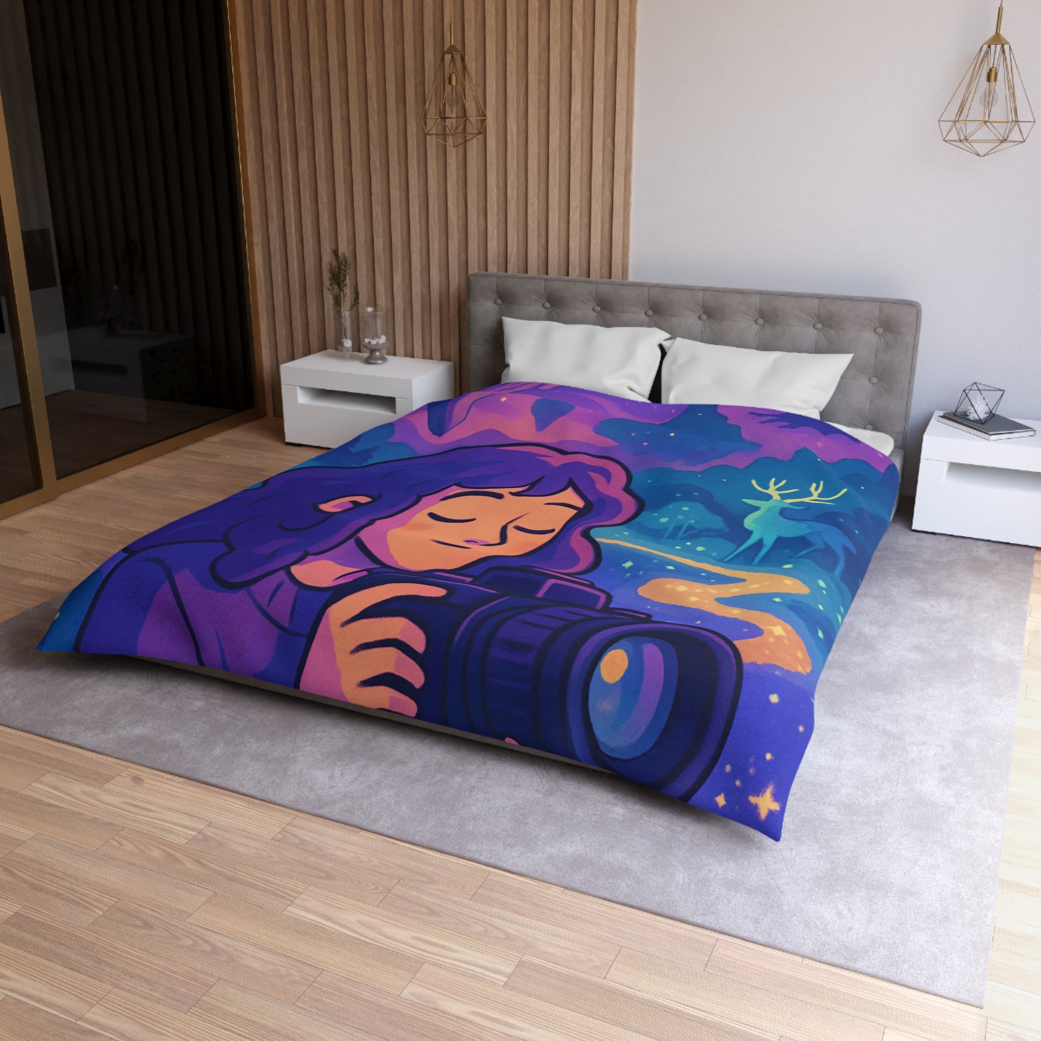 Housse de Couette Mystique avec Paysage Onirique et Envolée de Montagnes Flottantes