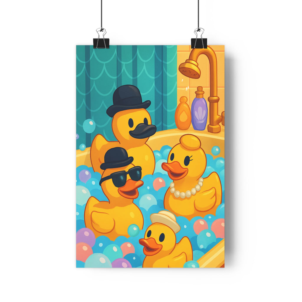 Poster décoratif canards bain dessin animé coloré ludique joyeux salle enfant fantaisie unique qualité