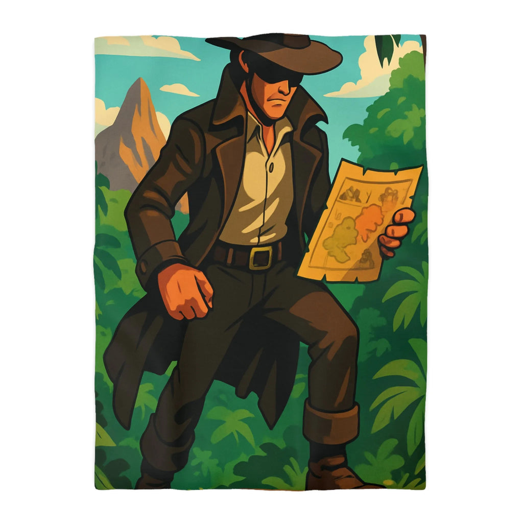 Housse de couette d'explorateur aventureux dans jungle luxuriante avec carte mystique colorée