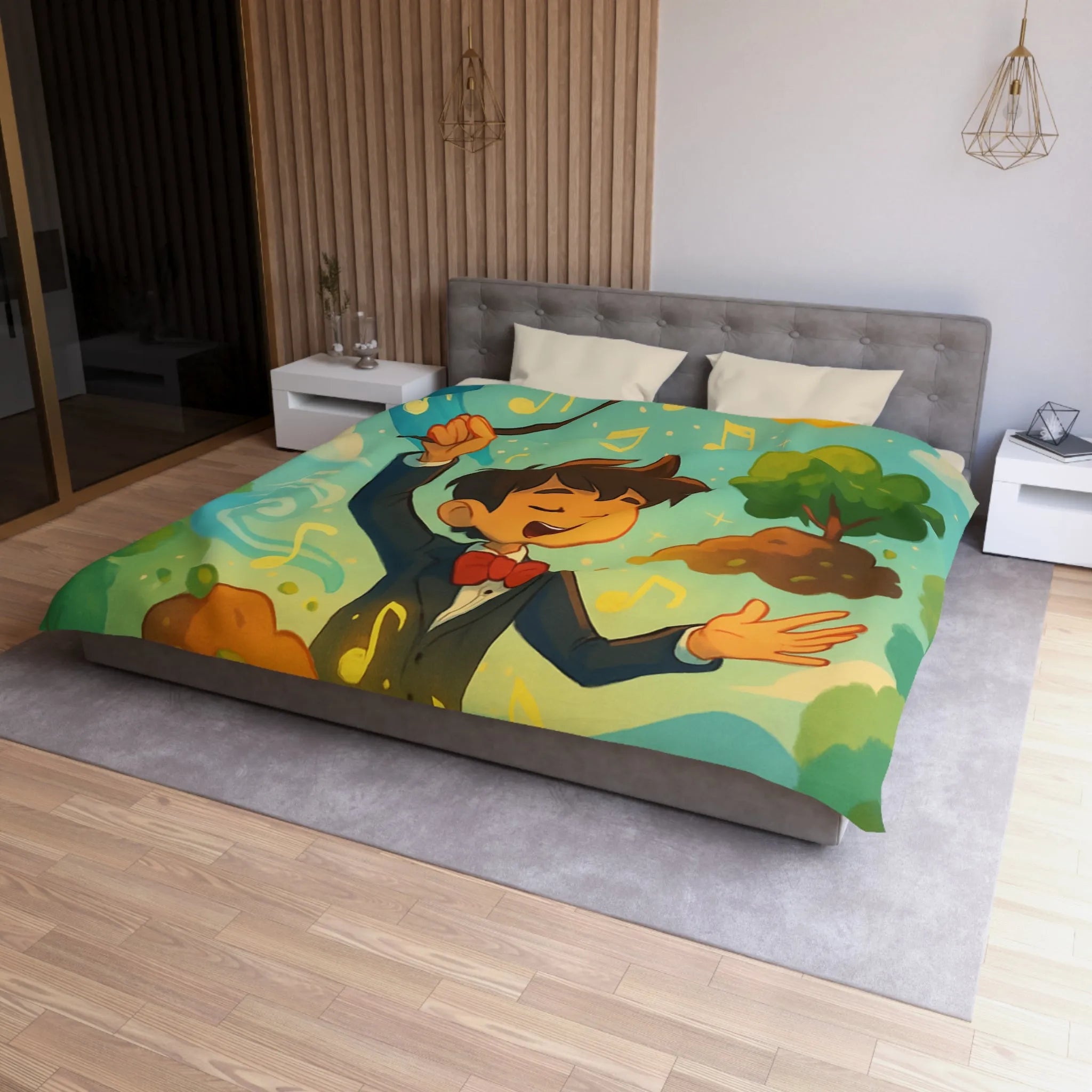 Housse de couette magique avec chef d'orchestre et notes musicales colorées animées