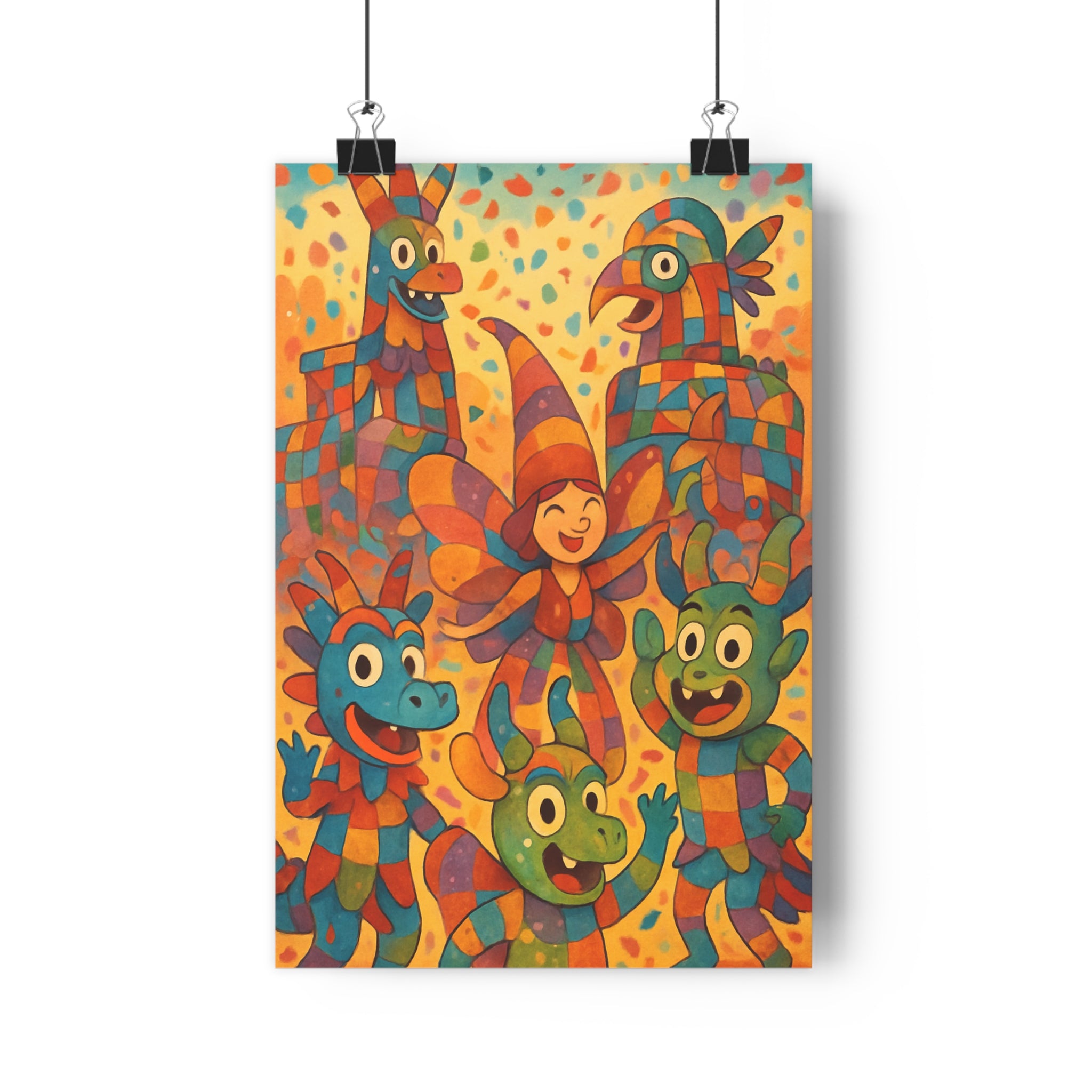 Poster décoratif carnaval moderne bleu orange rouge vert joyeux salon chambre format 30x46 vibrant