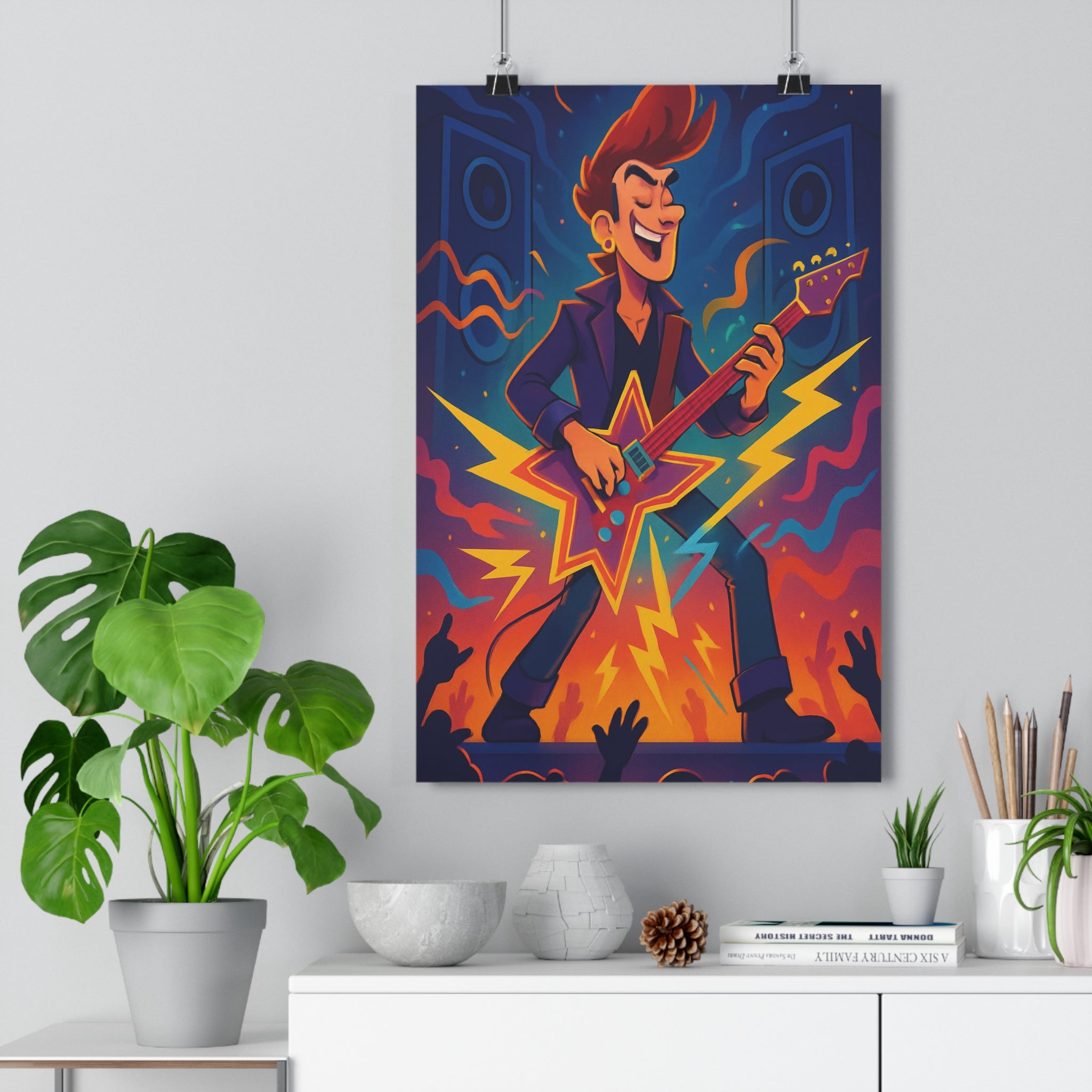 Poster décoratif animé rock bleu orange violet concert énergique salon chambre moderne vibrant unique