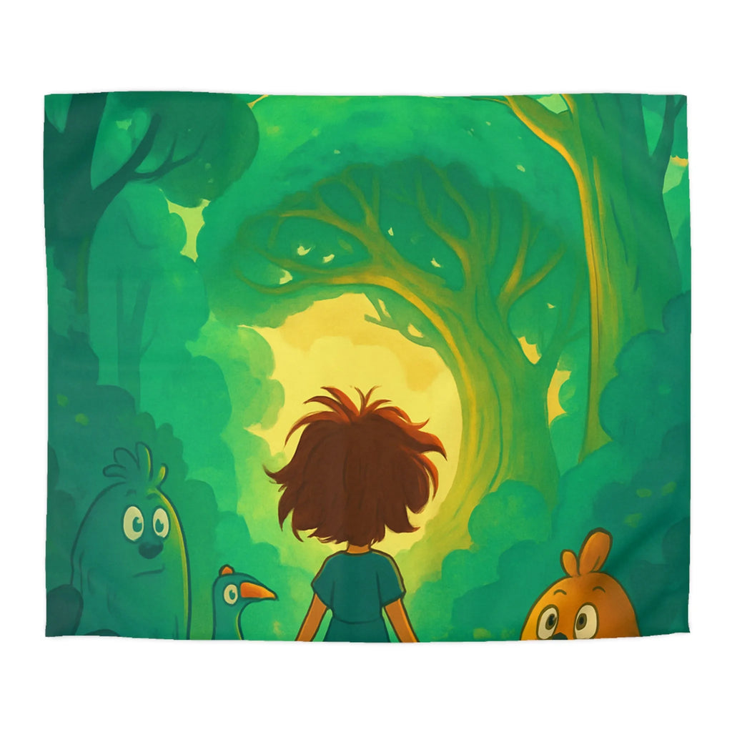 Housse de couette forêts enchantées avec animaux et personnage central, ambiance magique