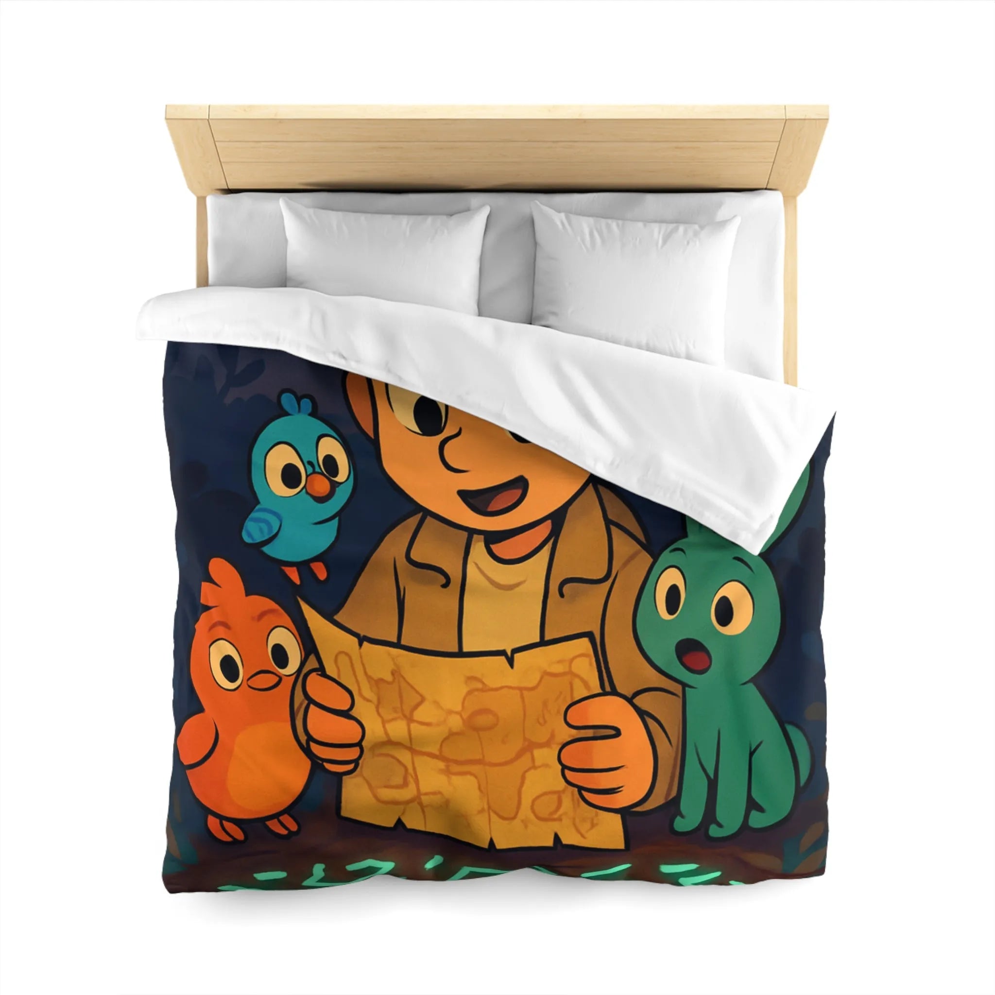 Housse de Couette Enfantine avec Animaux et Carte Lumineuse dans Forêt Mystérieuse