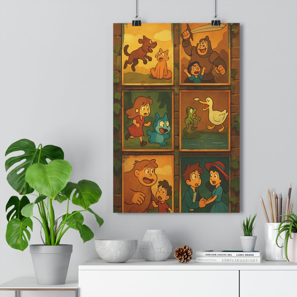 Poster décoratif graphique animé coloré joyeux enfant salon chambre aventure design qualité vibrant unique