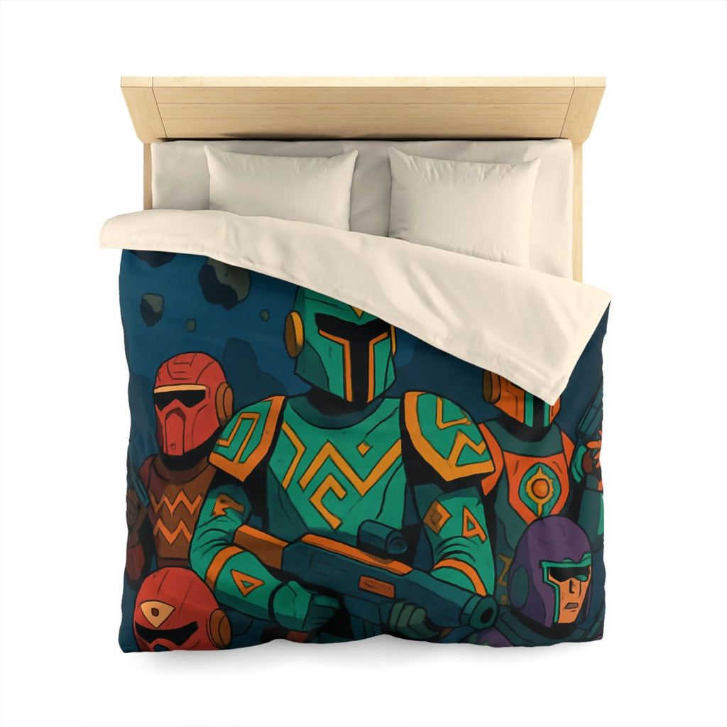 Housse de couette avec motifs futuristes colorés inspirés de guerriers et OVNI