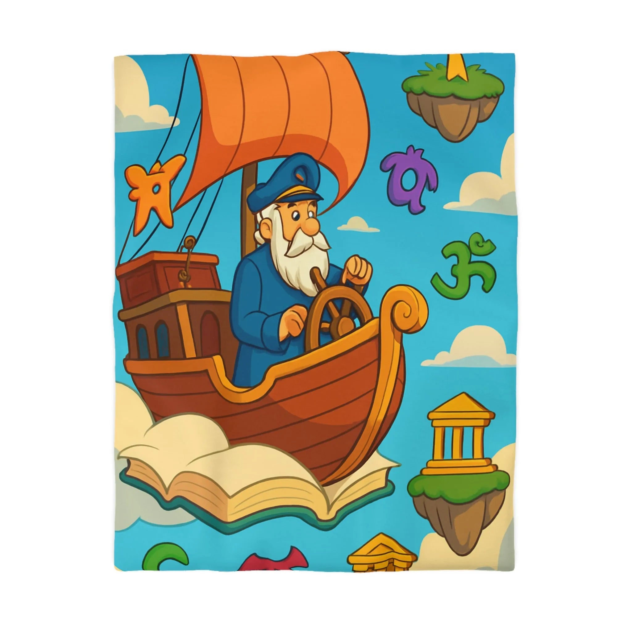 Housse de Couette Aventure Marin : Bateau Volant, Symboles Mystiques, Îles Flottantes