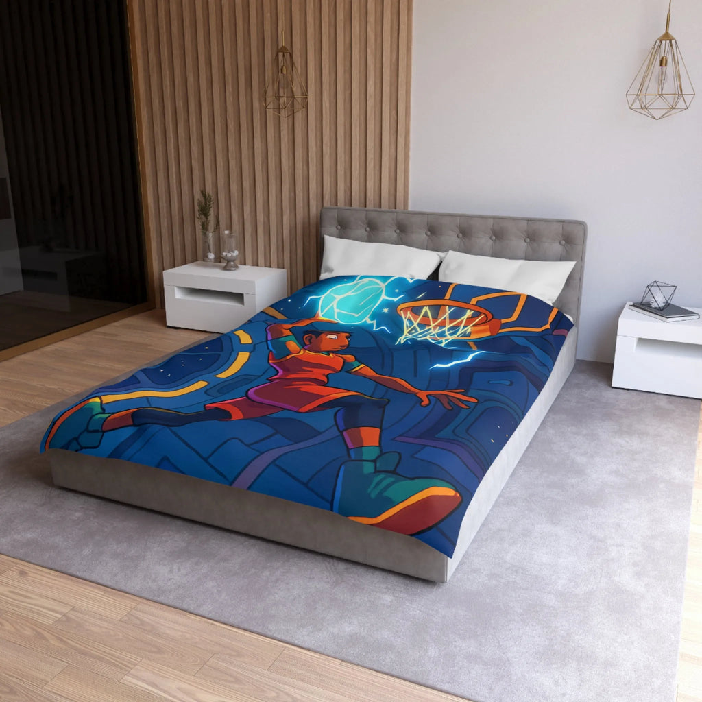 Housse de Couette Enfant Espace Basket avec Joueur et Ballon Électrique Sci-Fi