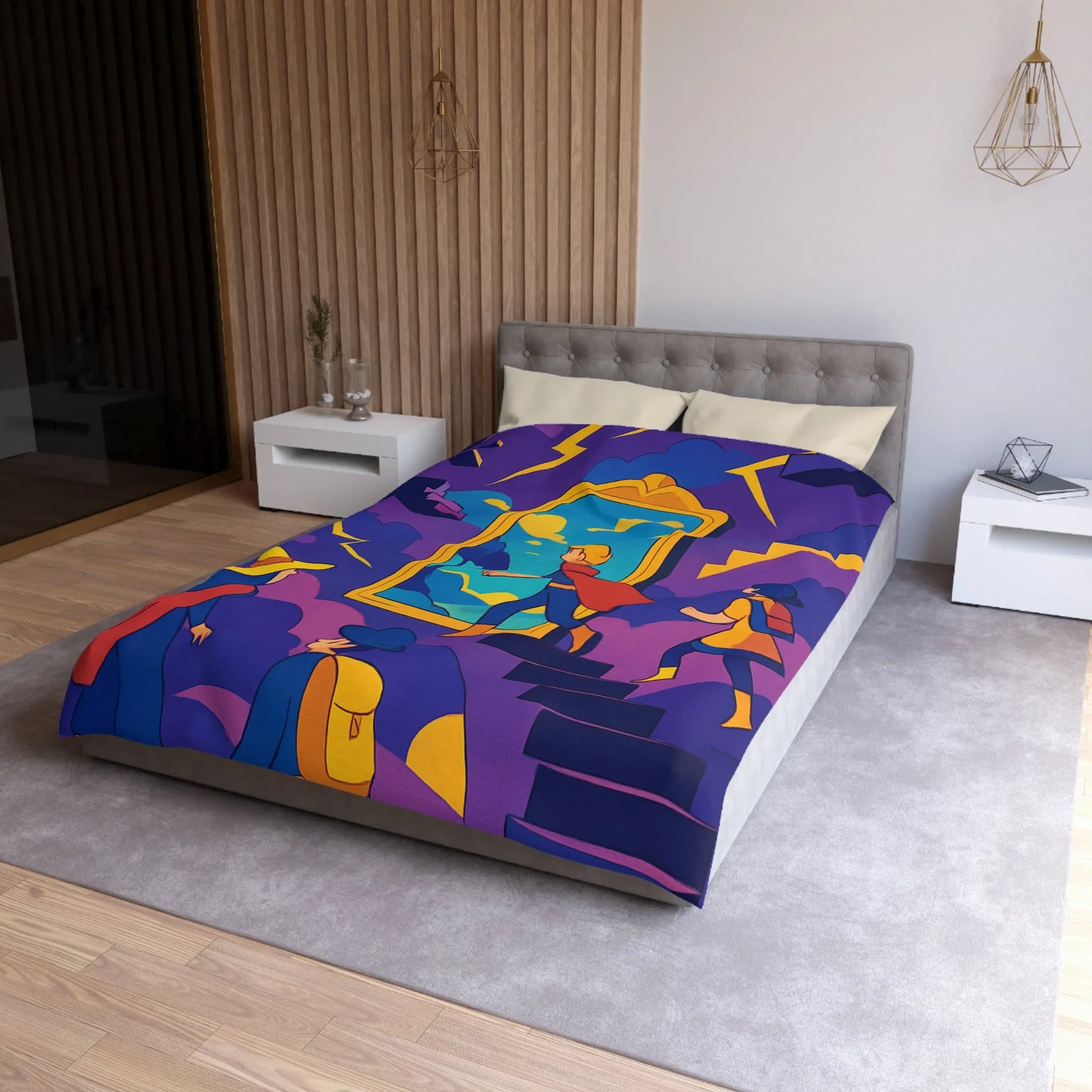 Housse de couette aventure magique avec personnages et miroir vers un monde fantastique