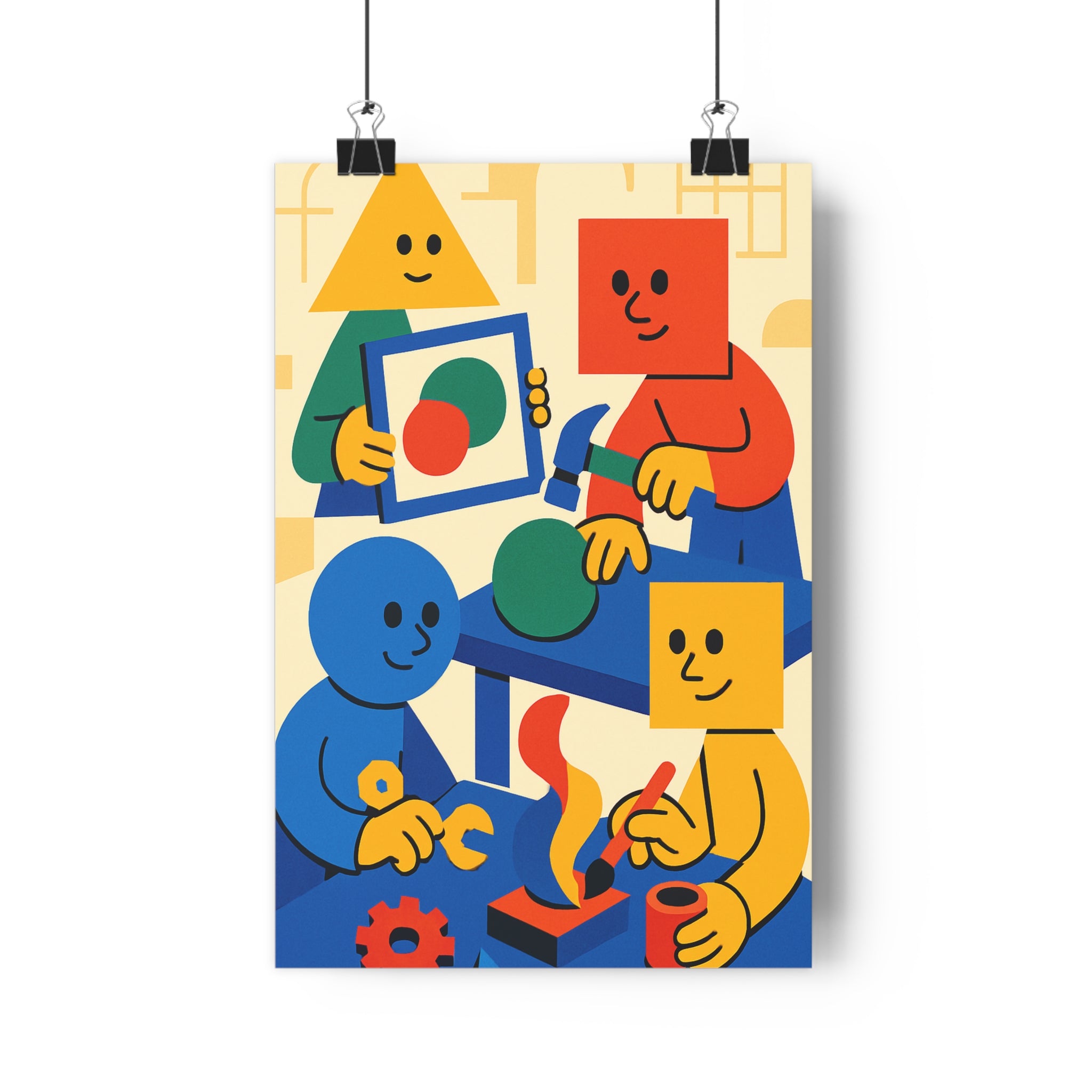 Poster décoratif ludique cartoon minimaliste rouge bleu vert jaune salon chambre créatif original vibrant