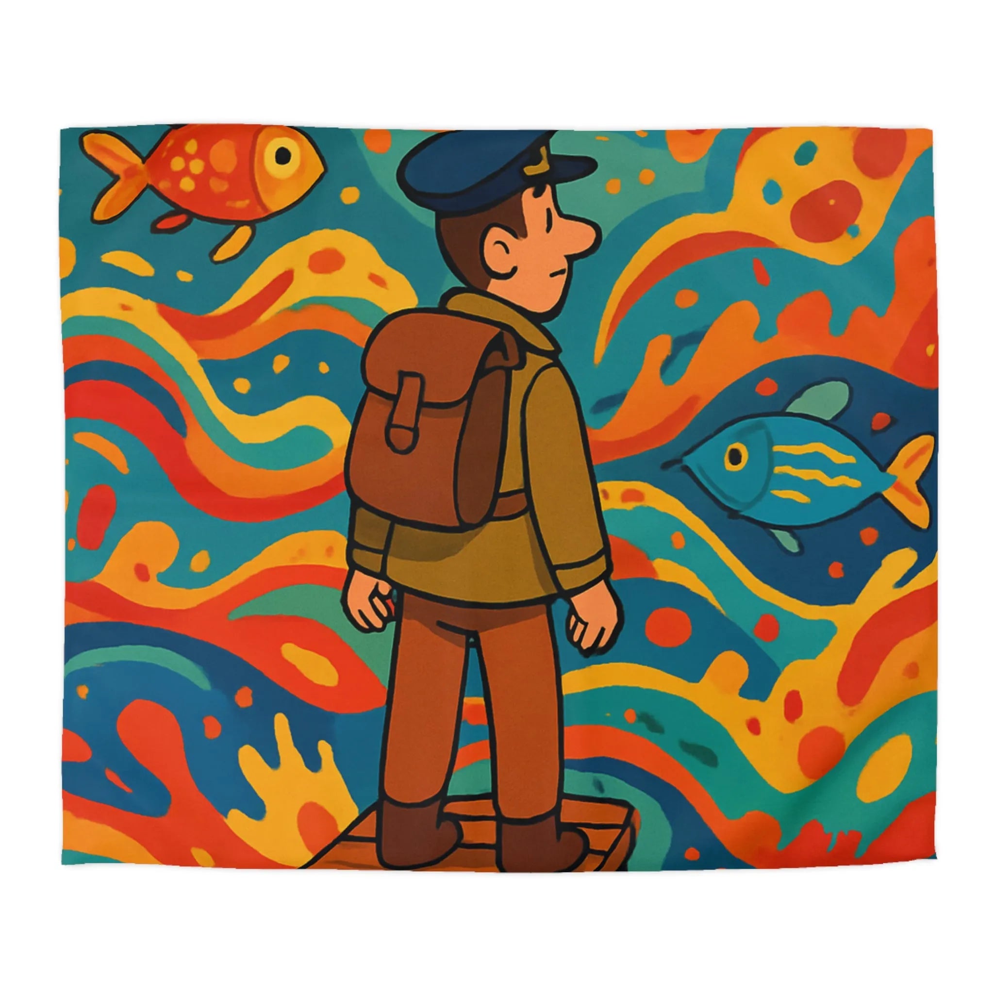 Housse de couette avec motif coloré de poisson marin et vagues abstraites colorées