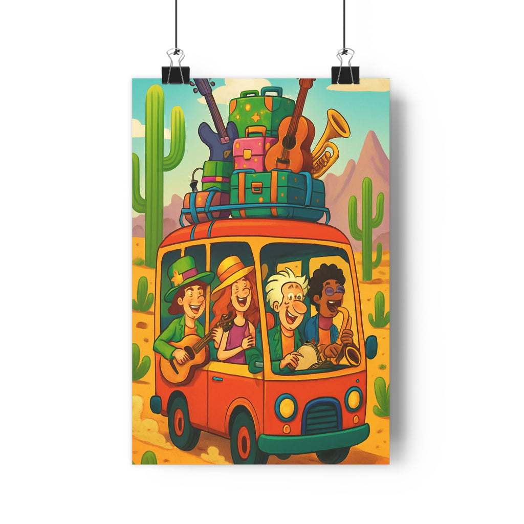 Poster décoratif cartoon joyeux orange désert personnages aventure instruments musique chambre salon coloré ludique