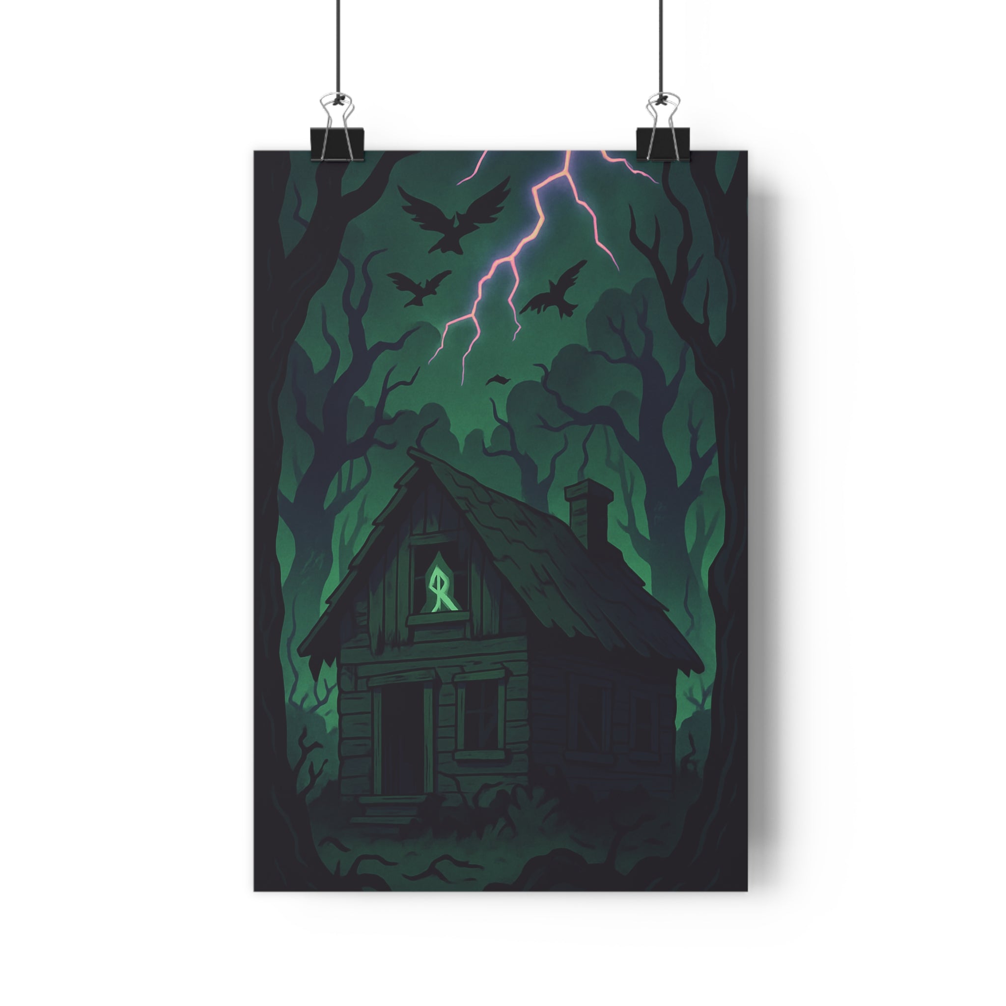 Poster décoratif sombre forêt mystique vert noir dessin animé mystérieux aventure salon chambre unique