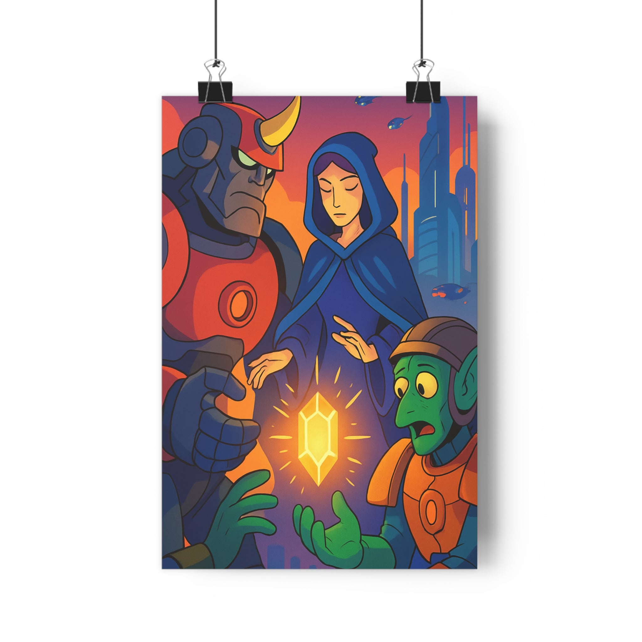 Poster décoratif cartoon futuriste bleu vert mystique aventure salon chambre art qualité unique qualité
