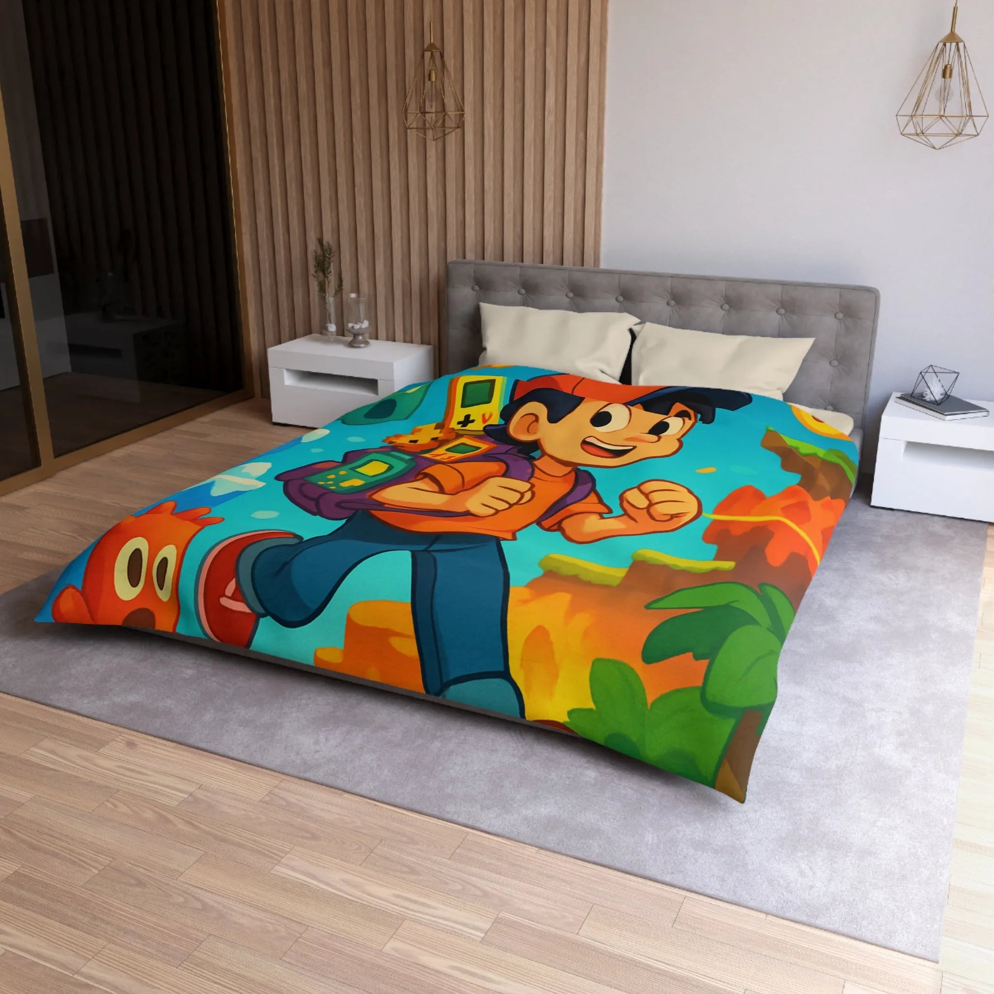 Housse de couette enfant joyeuse au design rétro jeu vidéo couleurs vives
