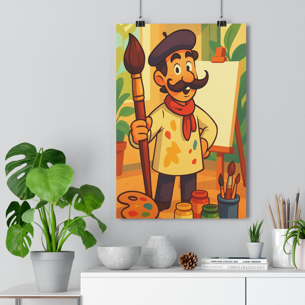 Poster décoratif artiste joyeux cartoon années 70 coloré chaud ludique créatif salon chambre vintage