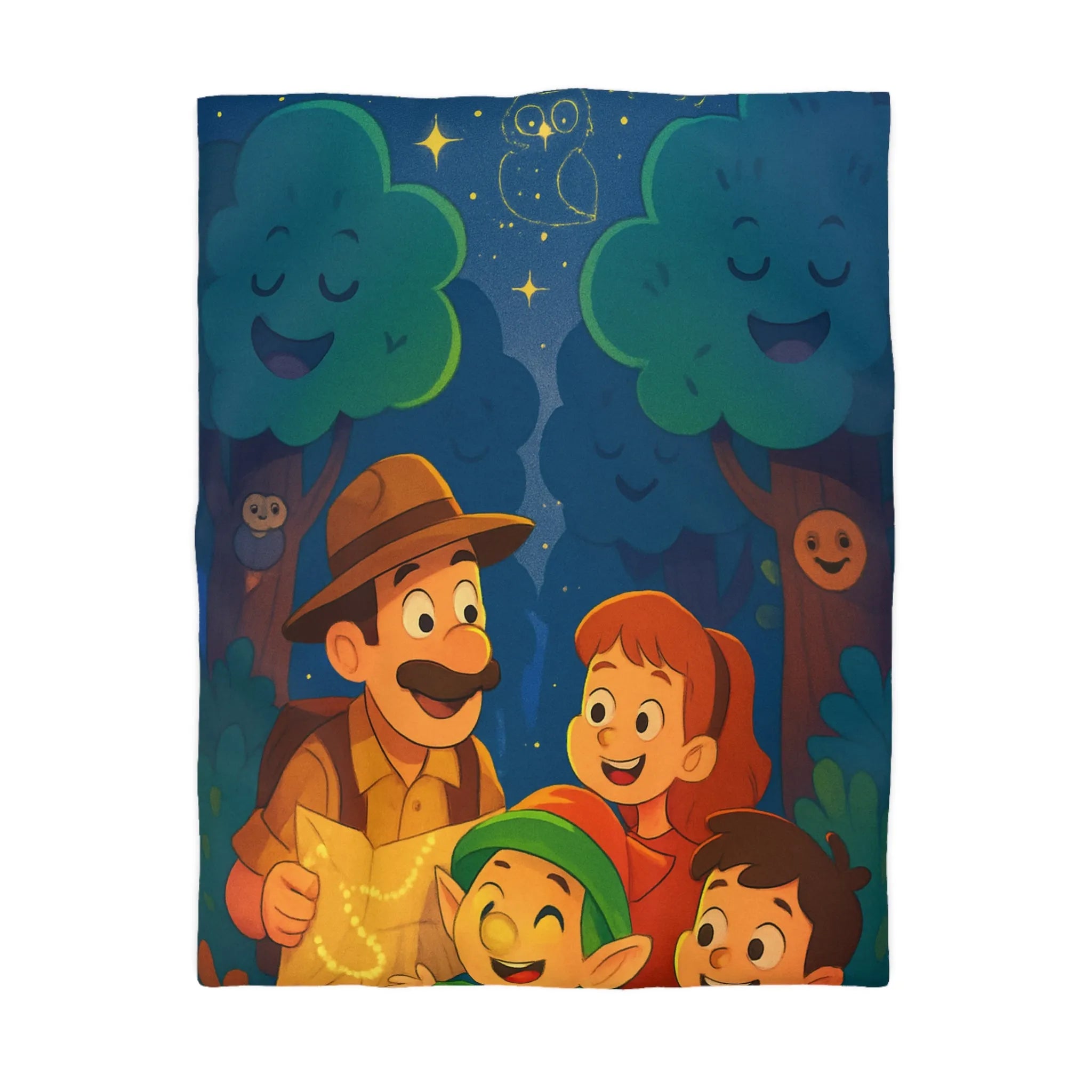 Housse de Couette Enfant Illustrée: Aventure Nocturne en Forêt avec Constellations Magiques