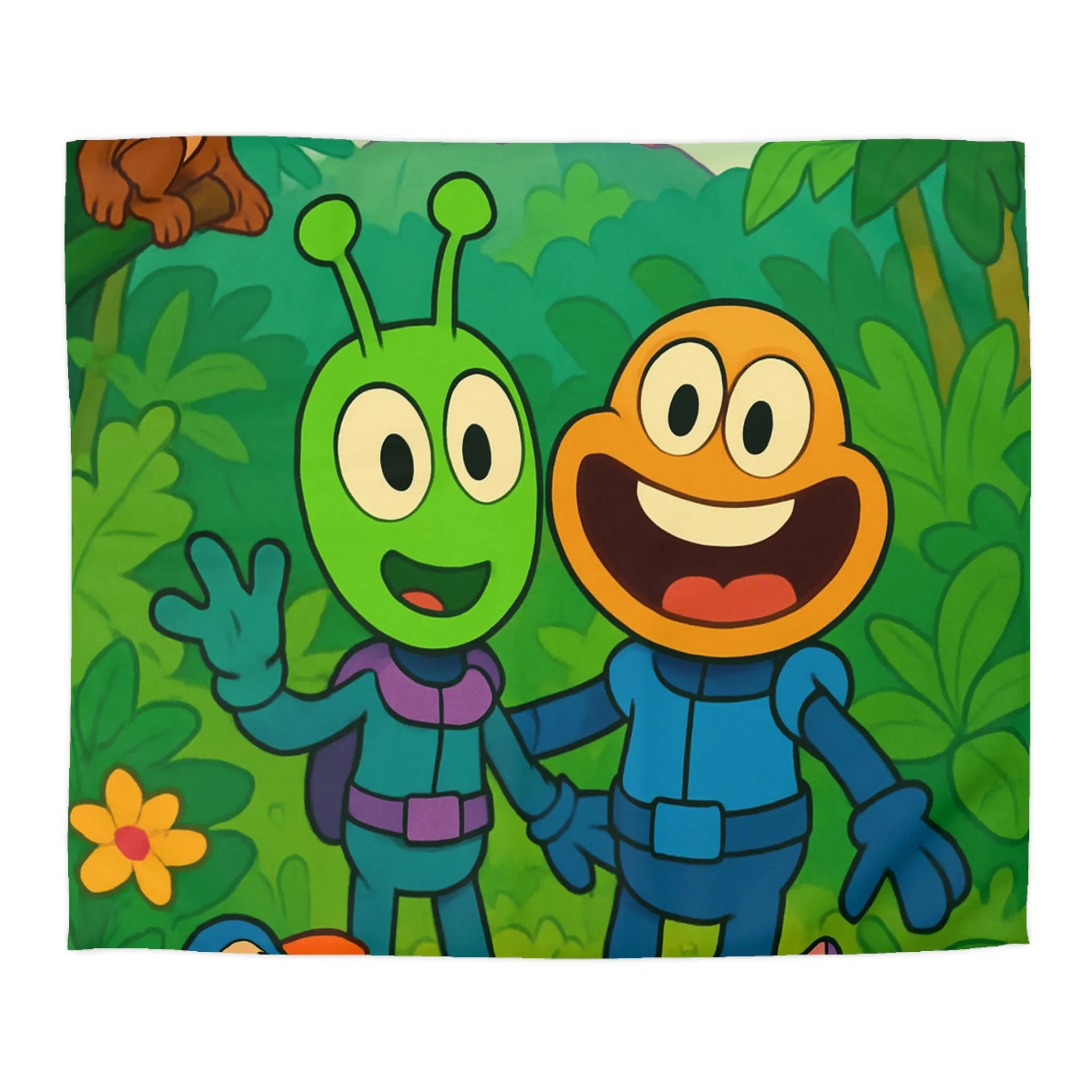Housse de couette colorée avec animaux et extraterrestres dans une jungle animée