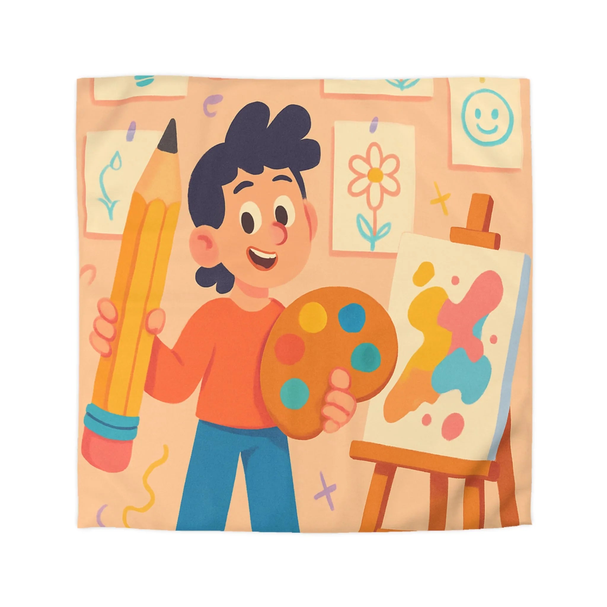 Housse de couette colorée avec motif créatif d'artiste joyeux pour chambre moderne