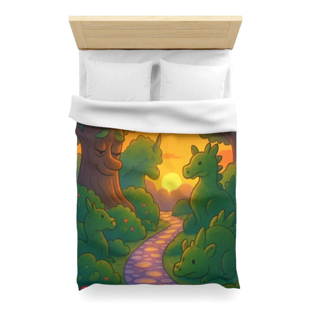 Housse de Couette Enchantée avec Dinosaure au Coucher du Soleil pour Chambre Enfant