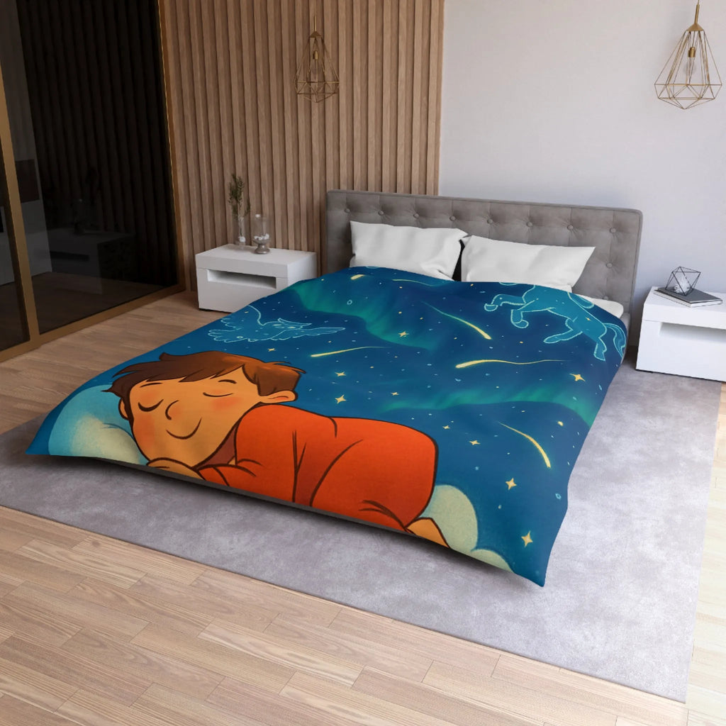 Housse de couette enfant étoilée avec animaux et motifs célestes colorés