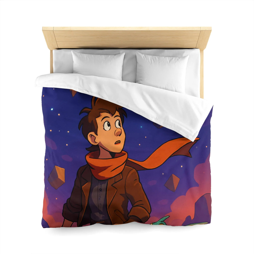 Housse de couette aventure nuit étoilée avec enfant et dragon mignon