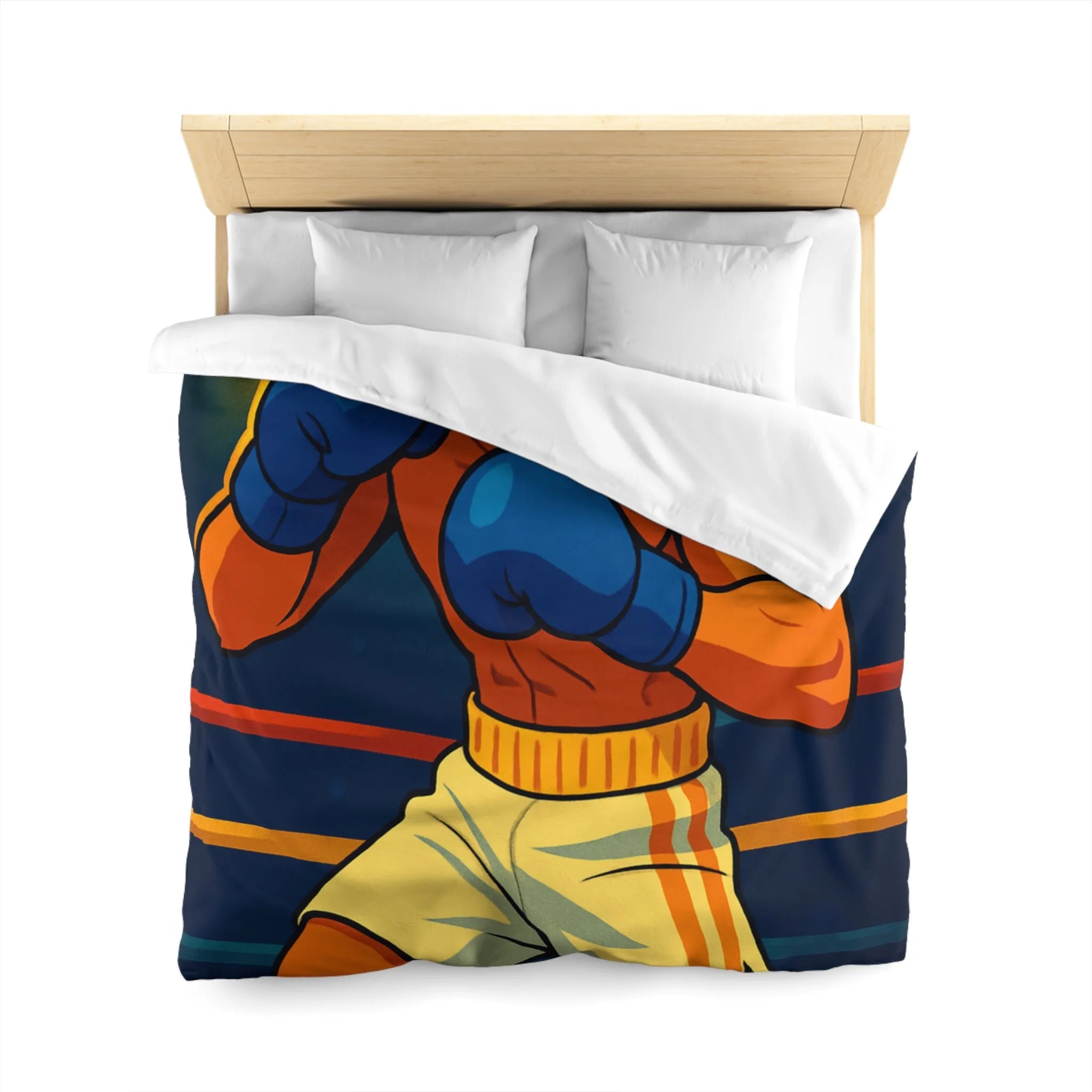 Housse de couette avec motif boxeur animé prêt pour le ring, style vibrant