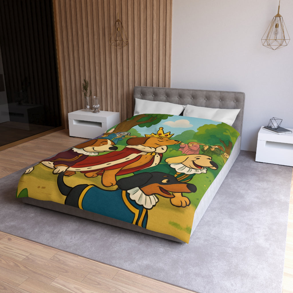 Housse De Couette Pour Enfants Avec Chiens Royaux En Promenade Dans La Forêt Magique