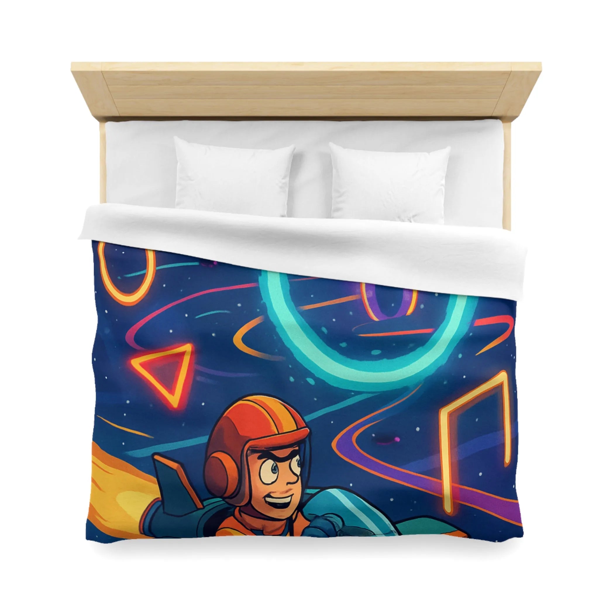 Housse de Couette Enfantine avec Motifs Spatiaux et Dessins de Vaisseau Spatial