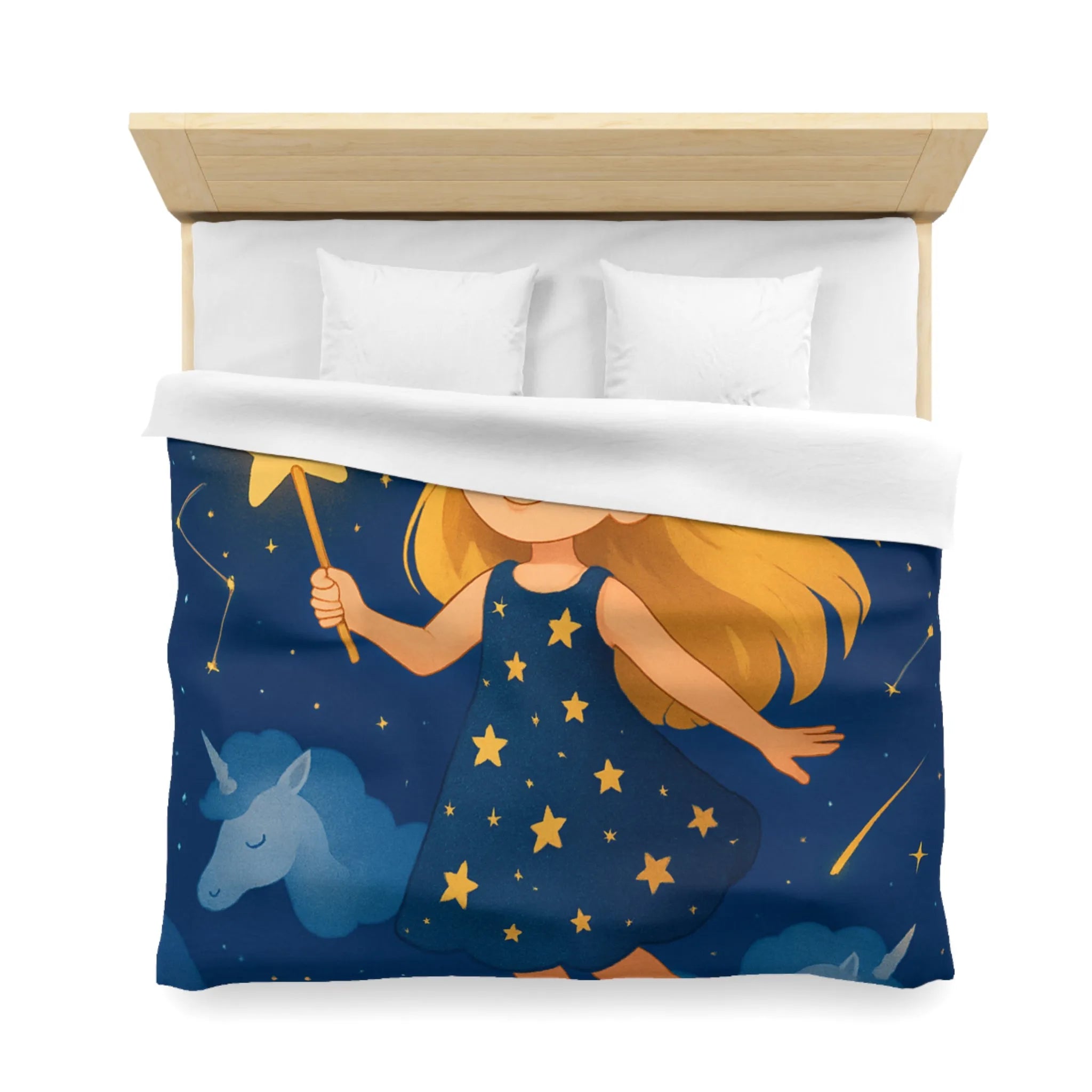 Housse de couette enfant étoiles magique avec licornes pour chambre de rêve céleste