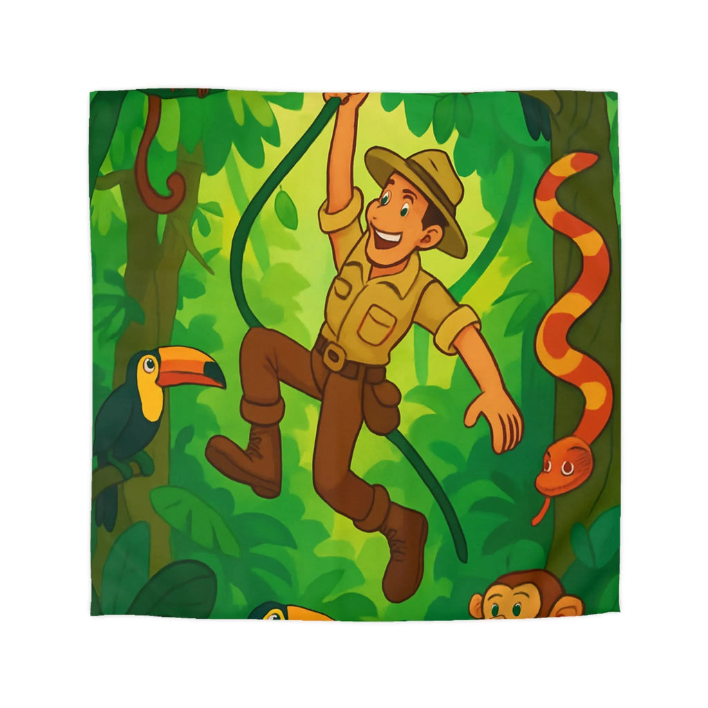 Housse de Couette Jungle Colorée avec Aventurier, Singes et Toucans pour Enfants