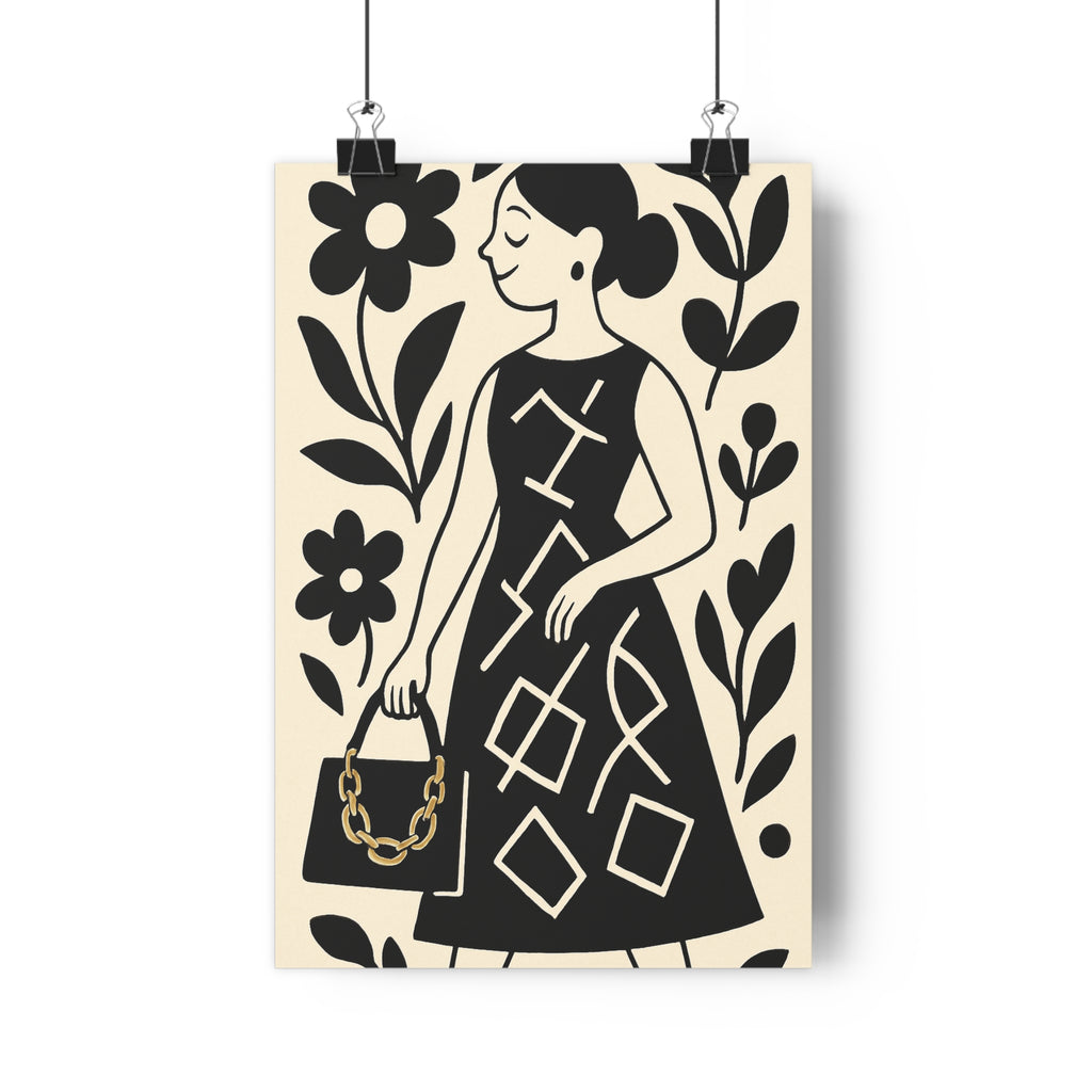 Poster décoratif moderne abstrait noir blanc femme élégante salon chic artistique tendance sophistiqué qualité