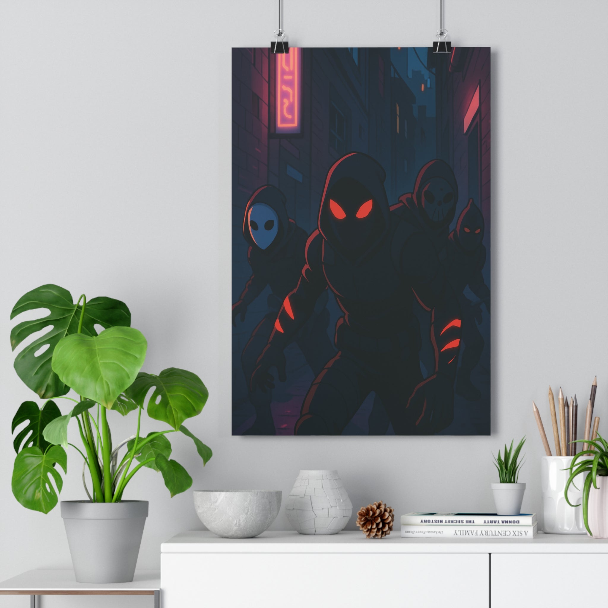 Poster décoratif anime rouge noir ambiance mystérieuse salon chambre captivant intense moderne vibrant artistique