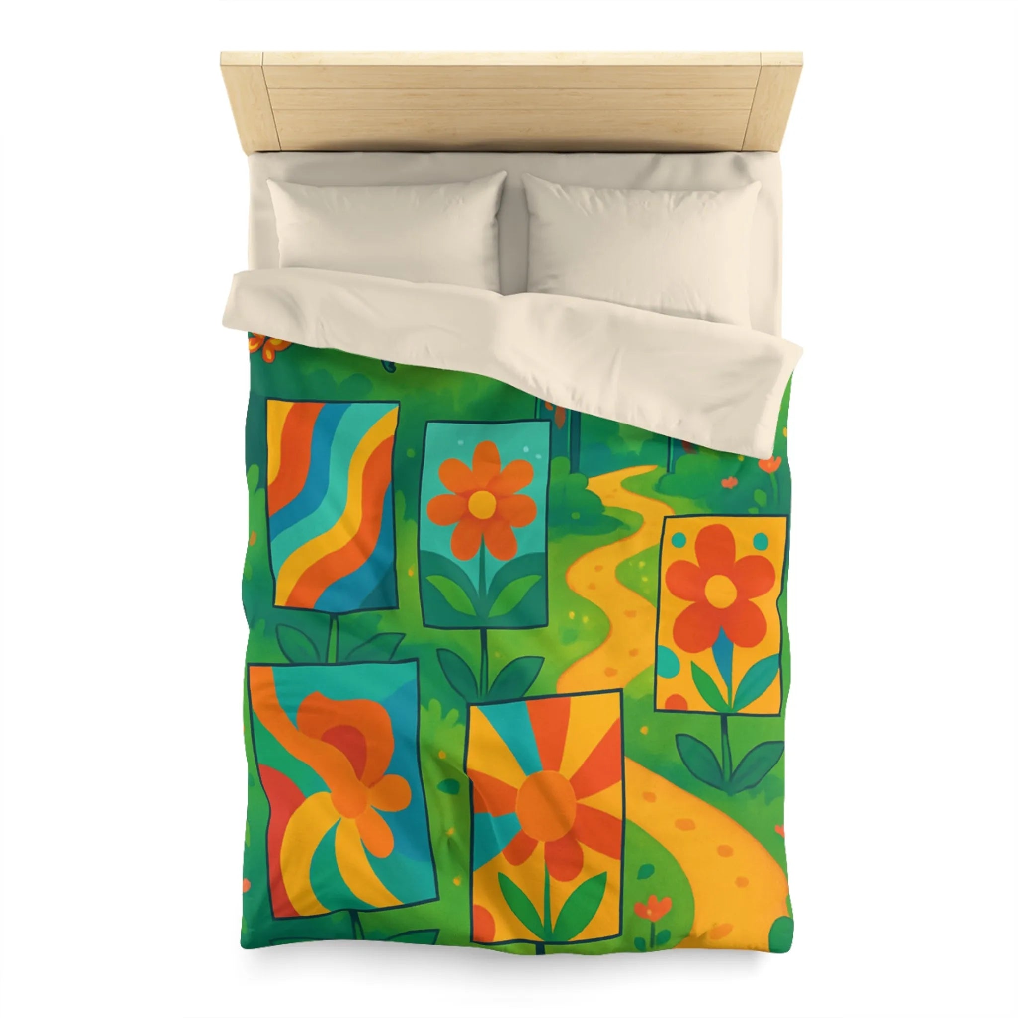 Housse de couette colorée avec fleurs et papillons pour chambre moderne et vivante