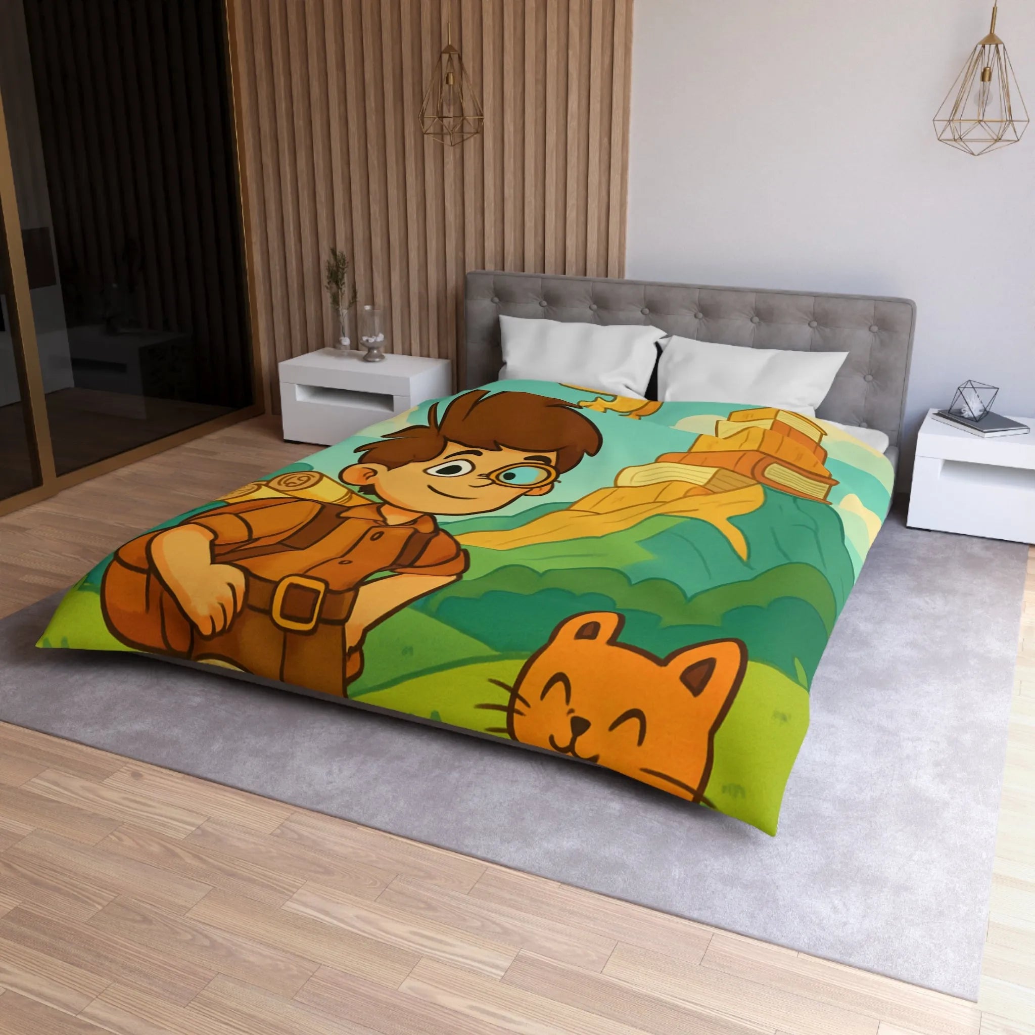 Housse de Couette Enfant Aventure avec Dragon et Animaux pour Voyage Imaginaire